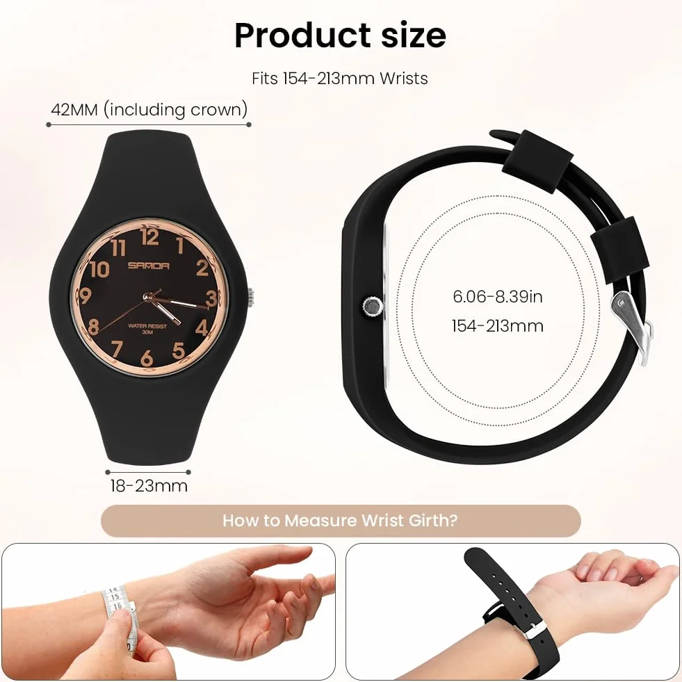Montre pour Femme avec Bracelet en Silicone, Montre de Sport Analogique Etanche, Grand Cadran Facile à Lire