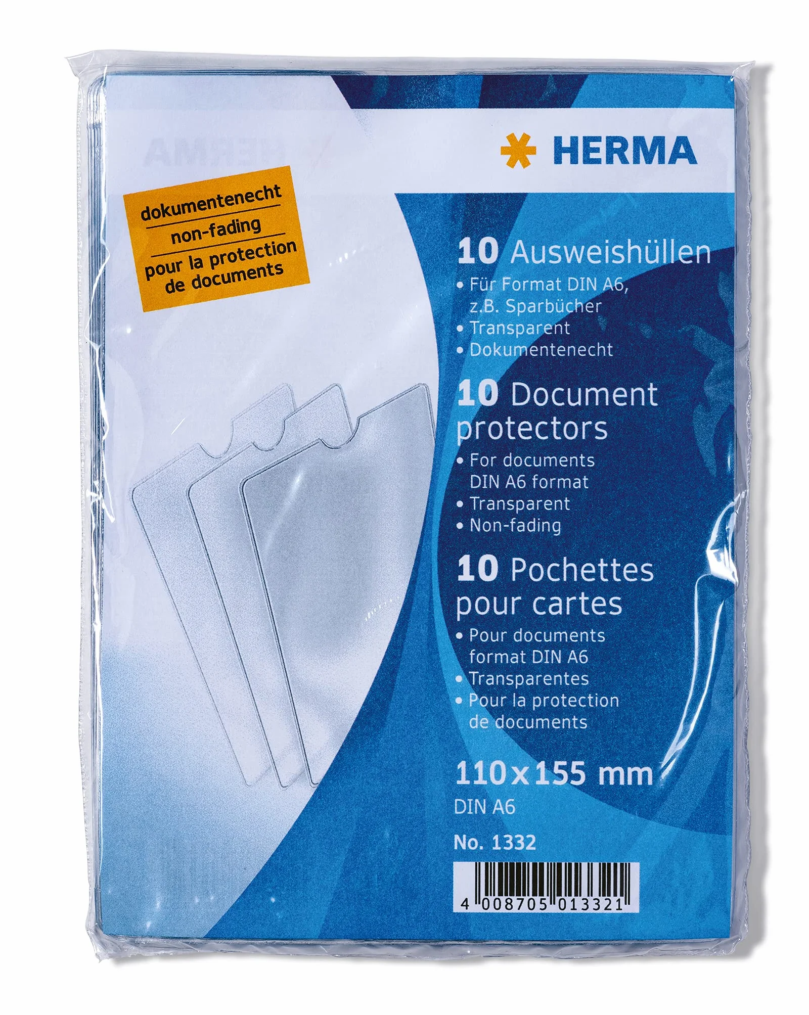 HERMA 1332 Lot de 10 pochettes transparentes pour carte de vaccination A6 plastique
