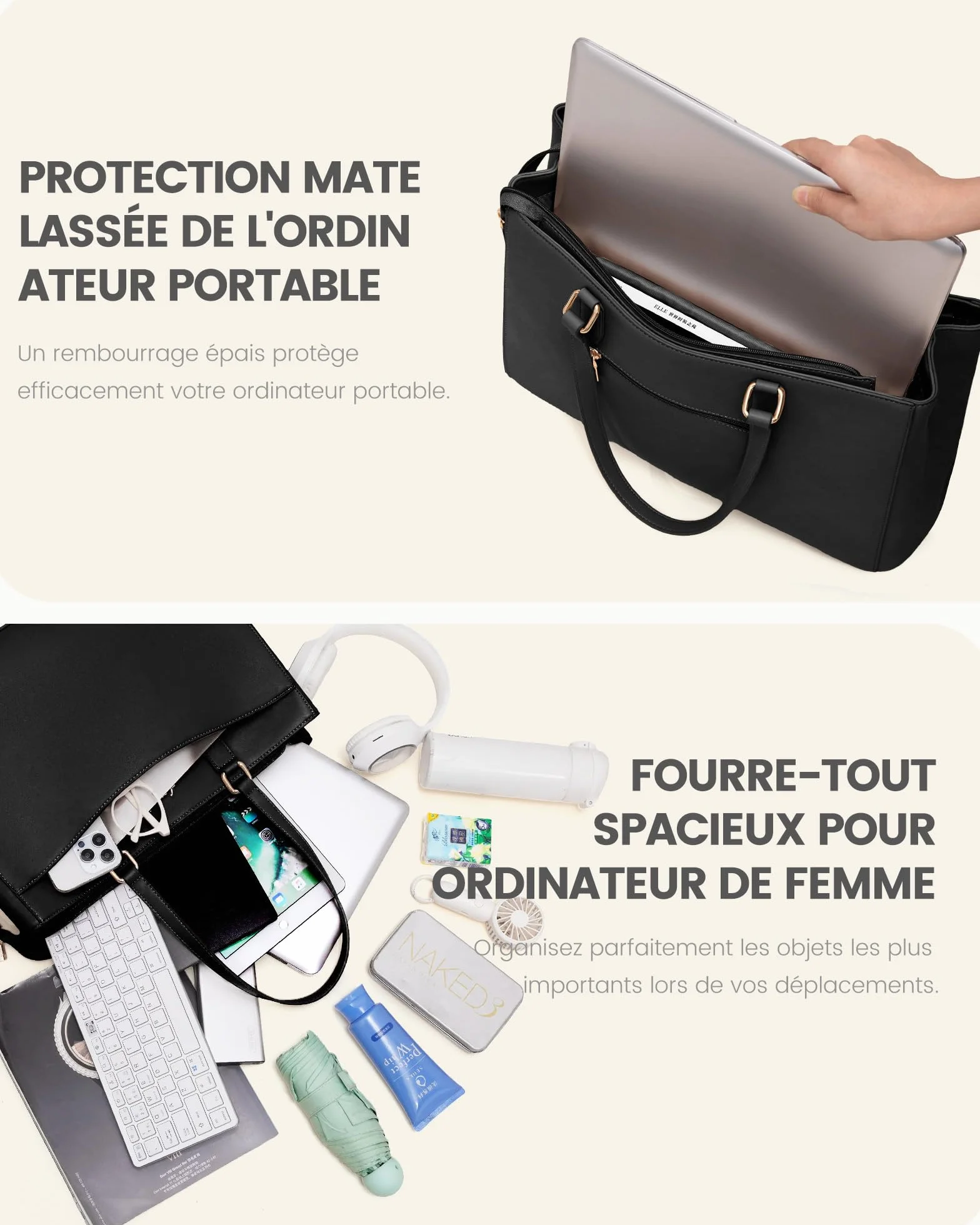 LOVEVOOK Sac Cabas Femme, Grande Sac Ordinateur Portable Imperméable, PU Cuir