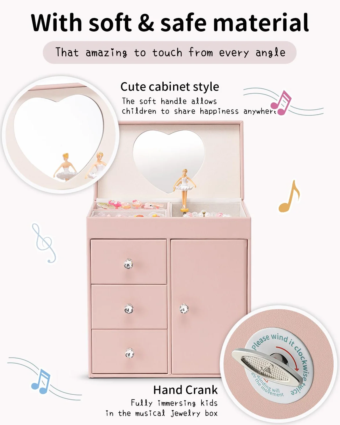 VLANDO Boîte à bijoux musicale pour filles, grande boîte à musique avec ballerine, 4 étages