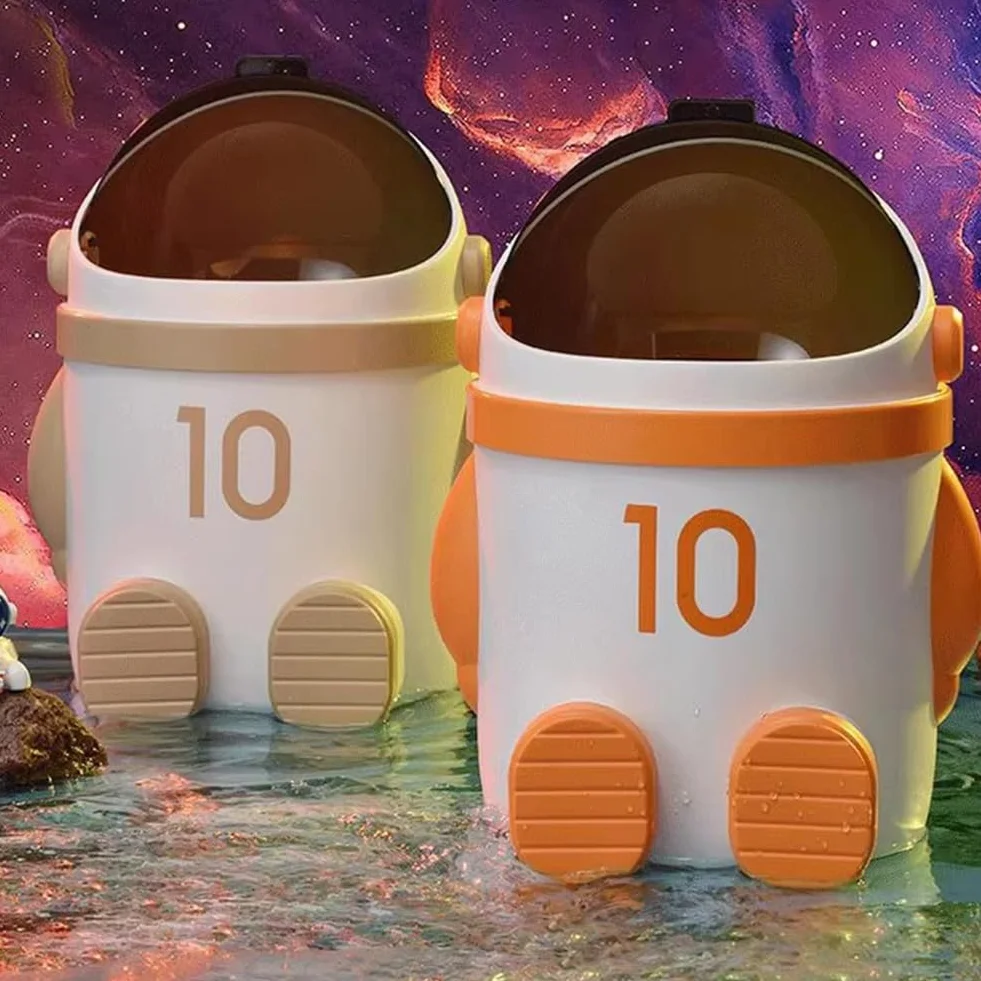 Poubelle Astronaute Grande Capacité avec Couvercle Marron Clair Décoration Intérieur