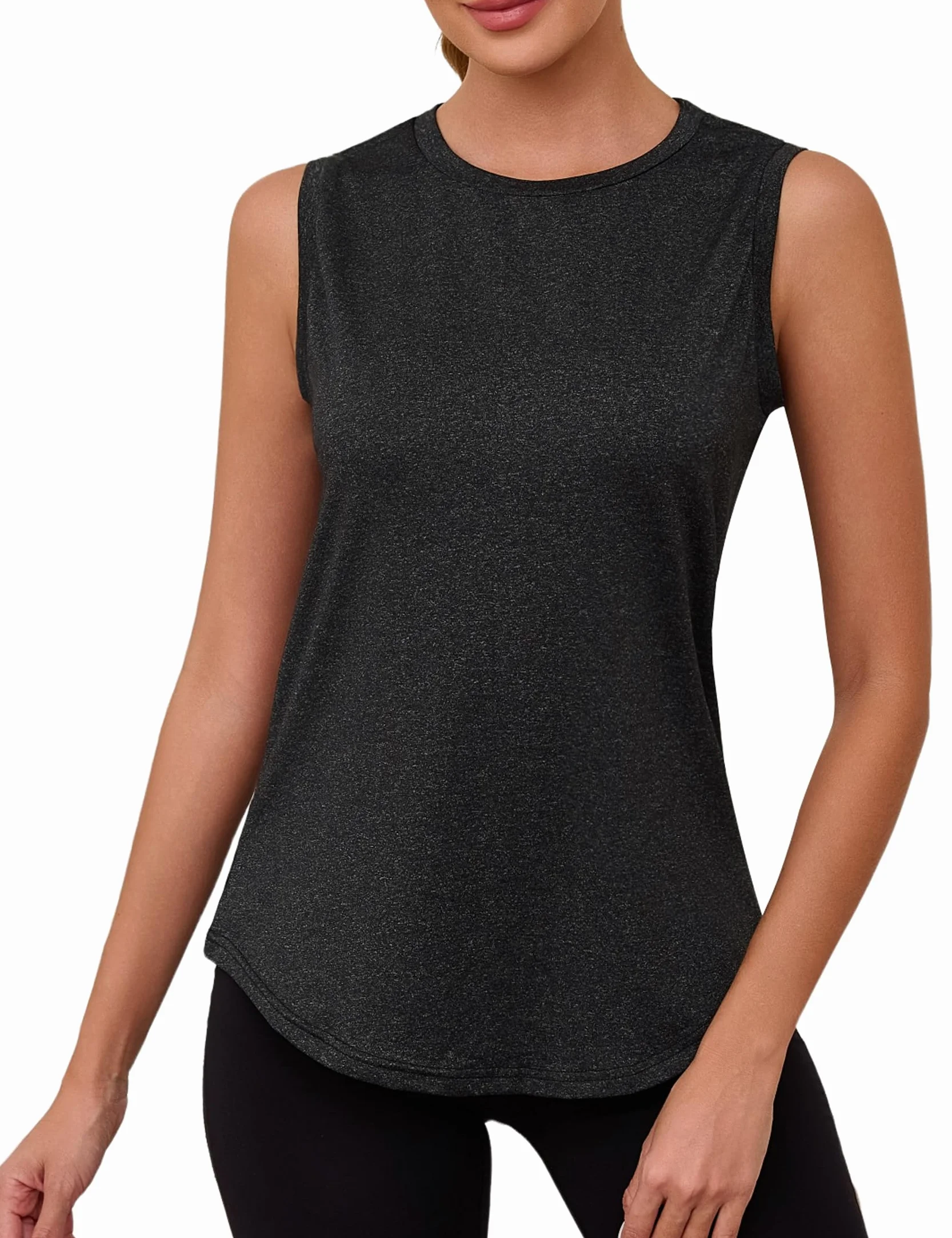 Gyabnw Débardeur Sport Femme Col Rond Sans Manches Top Découpes Épaules Yoga Fitness Entraînement