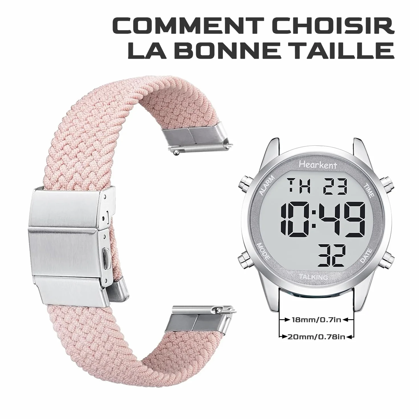 Hearkent Bracelet en Nylon élastique 18/20 mm Style Sport Unisexe Ajustable pour Montres