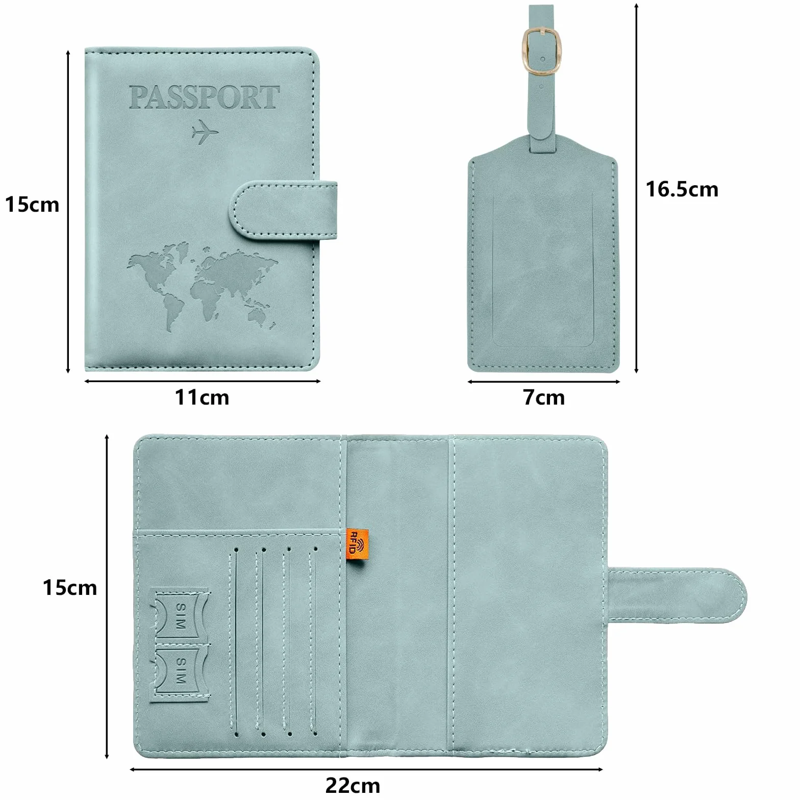 Toctax Protege Passeport Francais et Etiquette Valise avec Bloqueur RFID, Passport Cover pour Hommes et Femmes (Bleu)