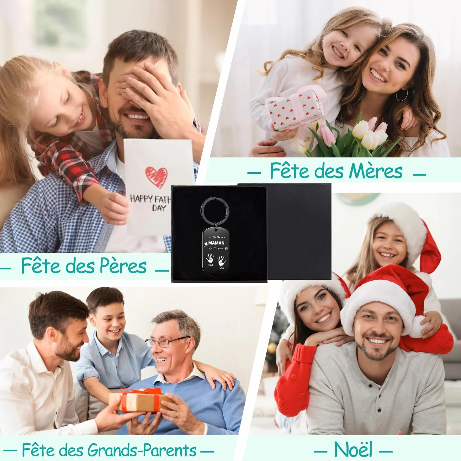 Porte Clef Personnalisable Cadeau Papa Empreinte de Main Photo Fête des Pères