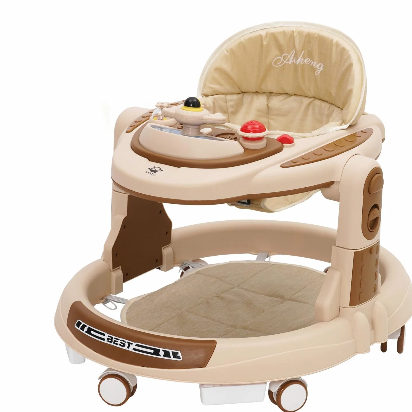 Trotteur Bébé Babywalker 4 Hauteurs Réglables Anti-renversement Roues Silencieuses 360° Plateau Repas Activités Musical Amovible 9 Mois+