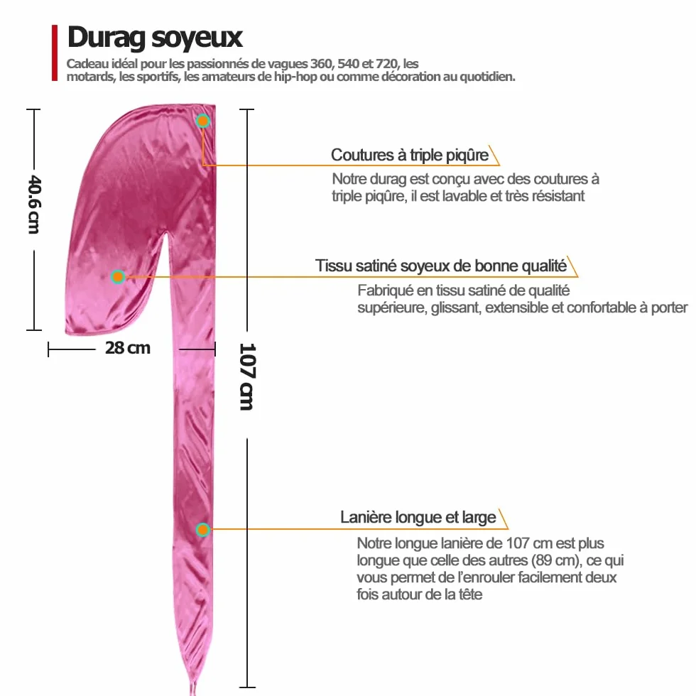 Lot de 6 Durags en Satin pour Hommes avec Longue Queue et Larges Bandes