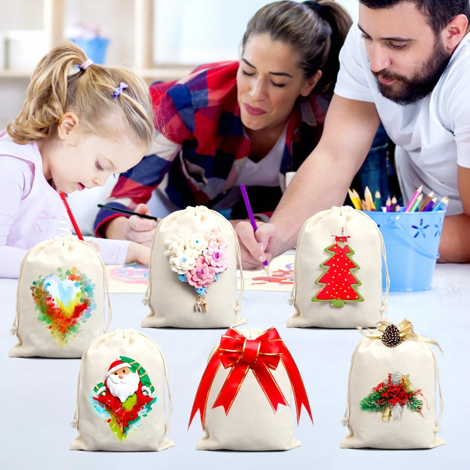Pochon Tissu Coton 20x15cm 15 Pièces Sacs en Lin avec Cordon Reutilisable pour Cadeau DIY
