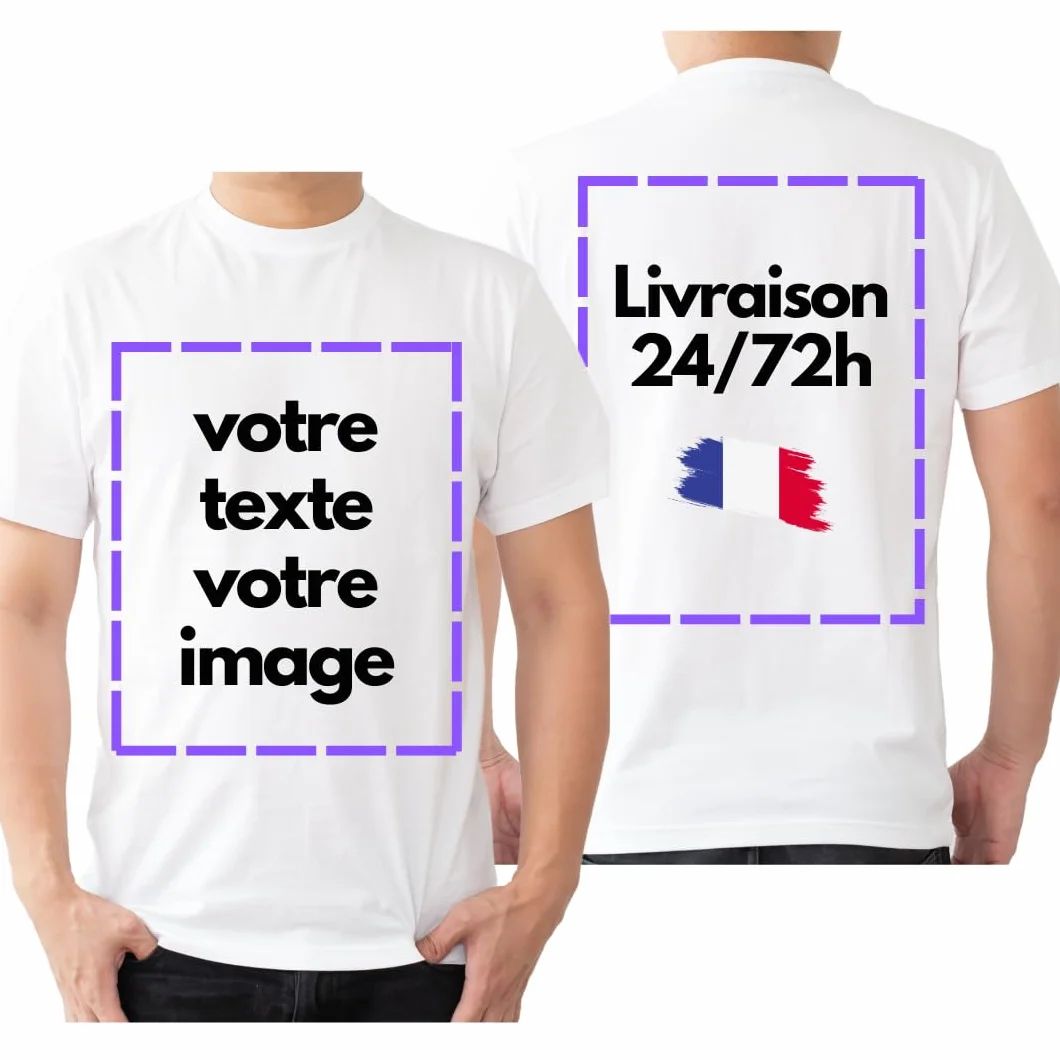 T-Shirt Personnalisé Recto/Verso 100% Coton Blanc Noir Unisexe