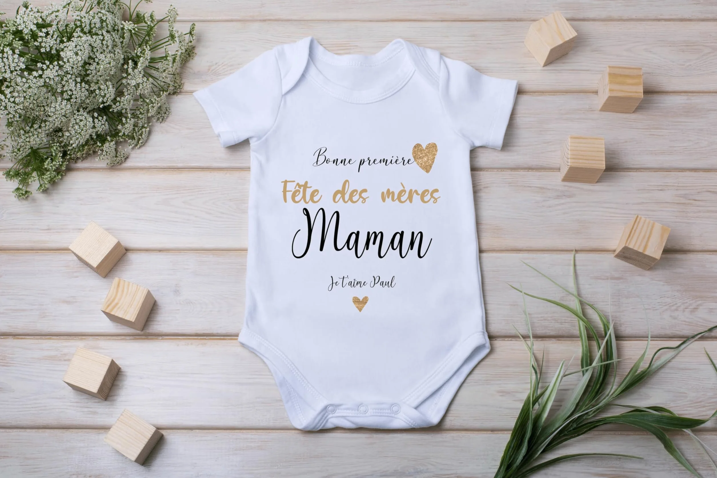 Body Bébé Blanc Manche Courte Imprimé Bonne Première Fête des Mères Maman Je T'aime Cadeau Bébé Taille Nouveau-né 24 Mois
