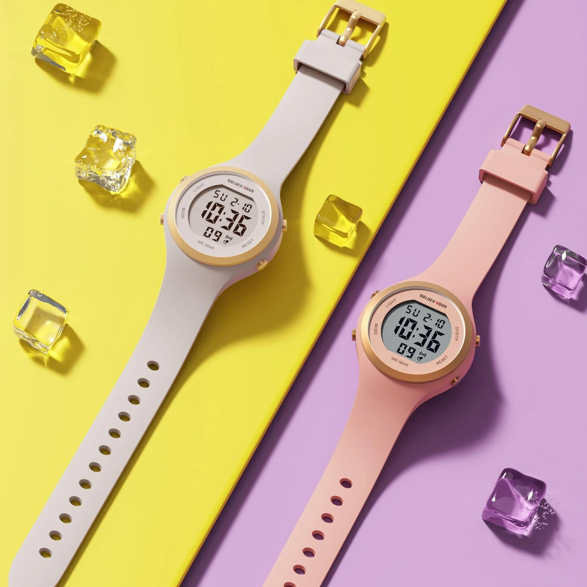 GOLDEN HOUR Montre Digitale Femme Étanche 5 ATM Chronographe Sport Silicone