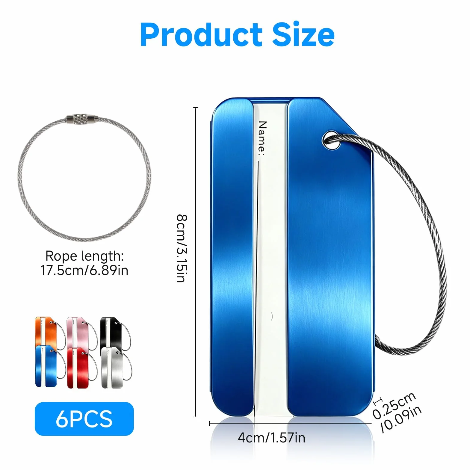 Étiquettes à Bagages en Aluminium 6 Pièces, Étiquette Valise Voyage Avion, Porte Étiquette Robuste pour Valises et Sacs à Dos