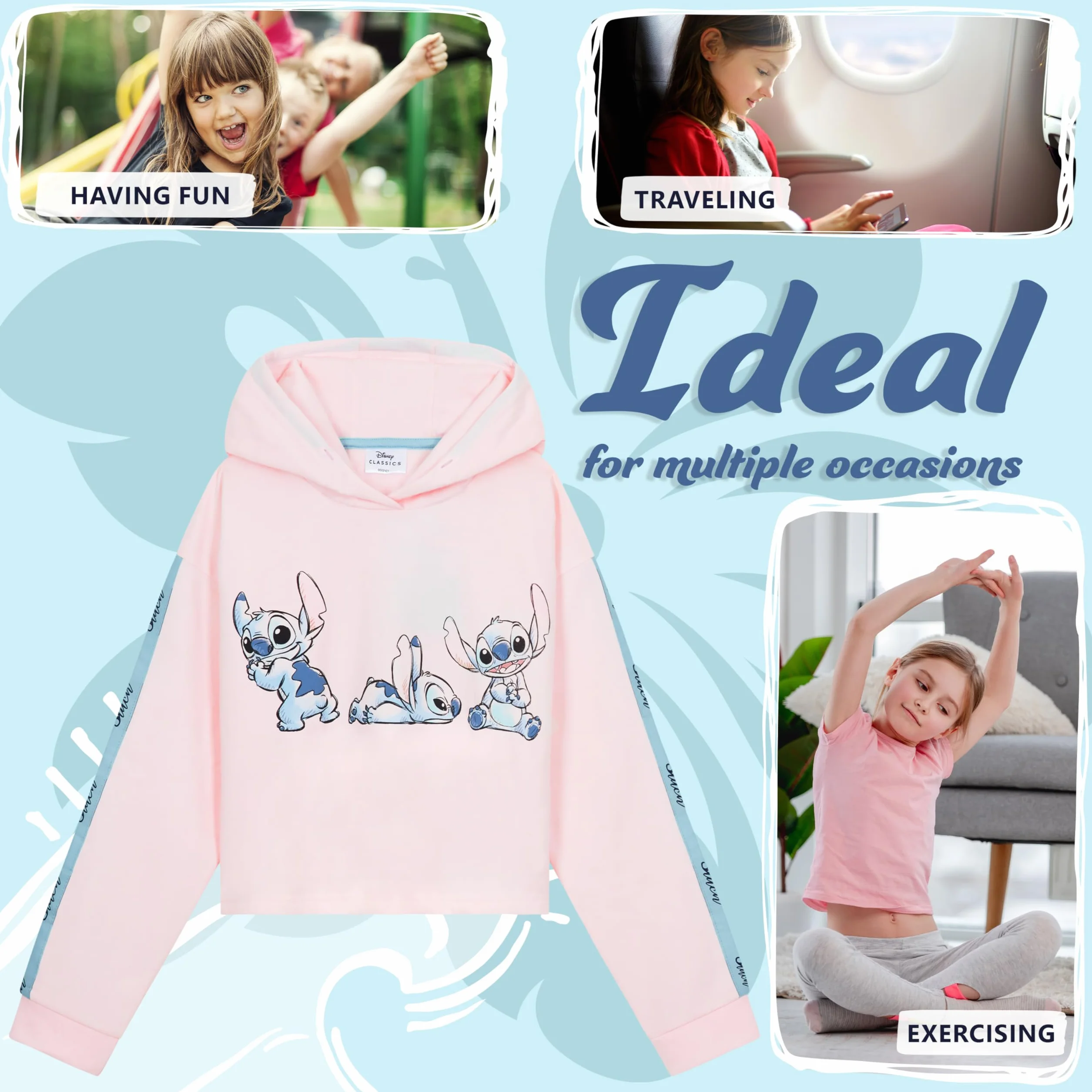 Disney Sweat à Capuche Fille Stitch Pull Crop Top Fille 7-14 Ans
