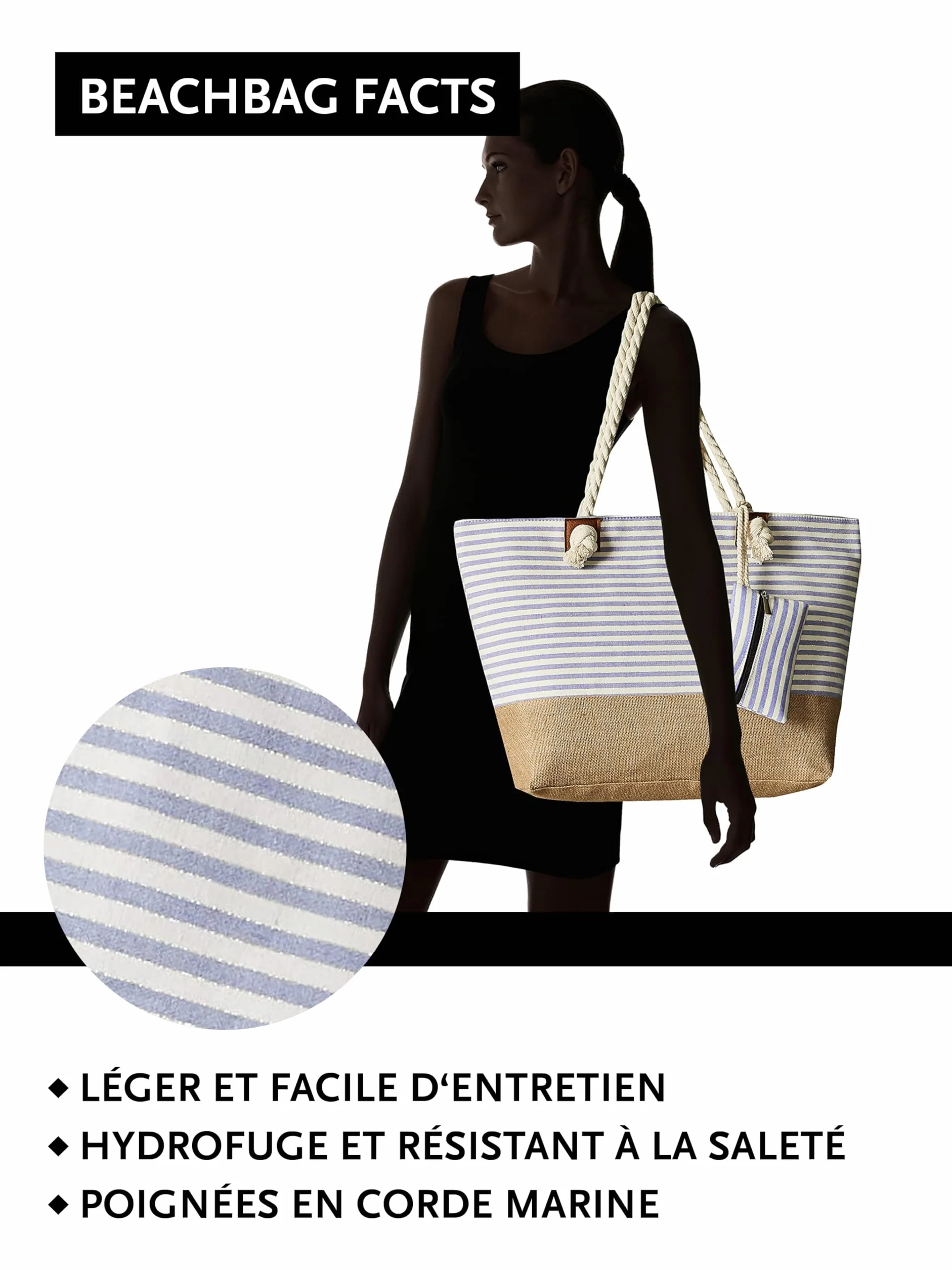 DonDon Grand sac de plage imperméable avec fermeture à glissière sac shopping à bandoulière