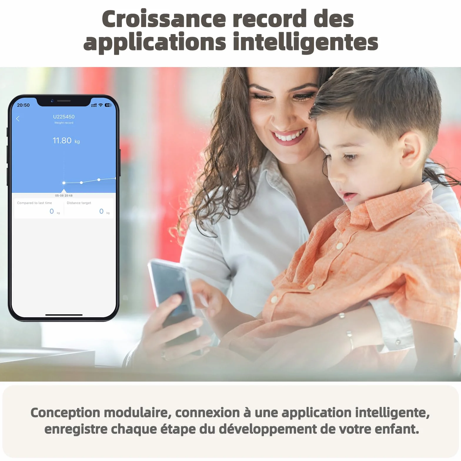 FitTrack Pèse-Personne Bluetooth pour Animaux et Adultes, Balance avec Fonction Tare, Écran LCD, 20-120 kg
