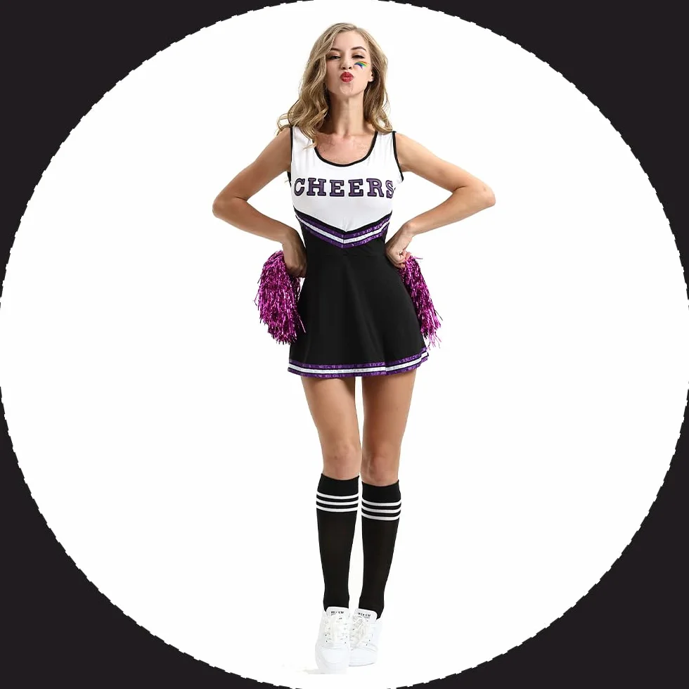 Costume de pom-pom girl pour femme adulte lycée carnaval Halloween