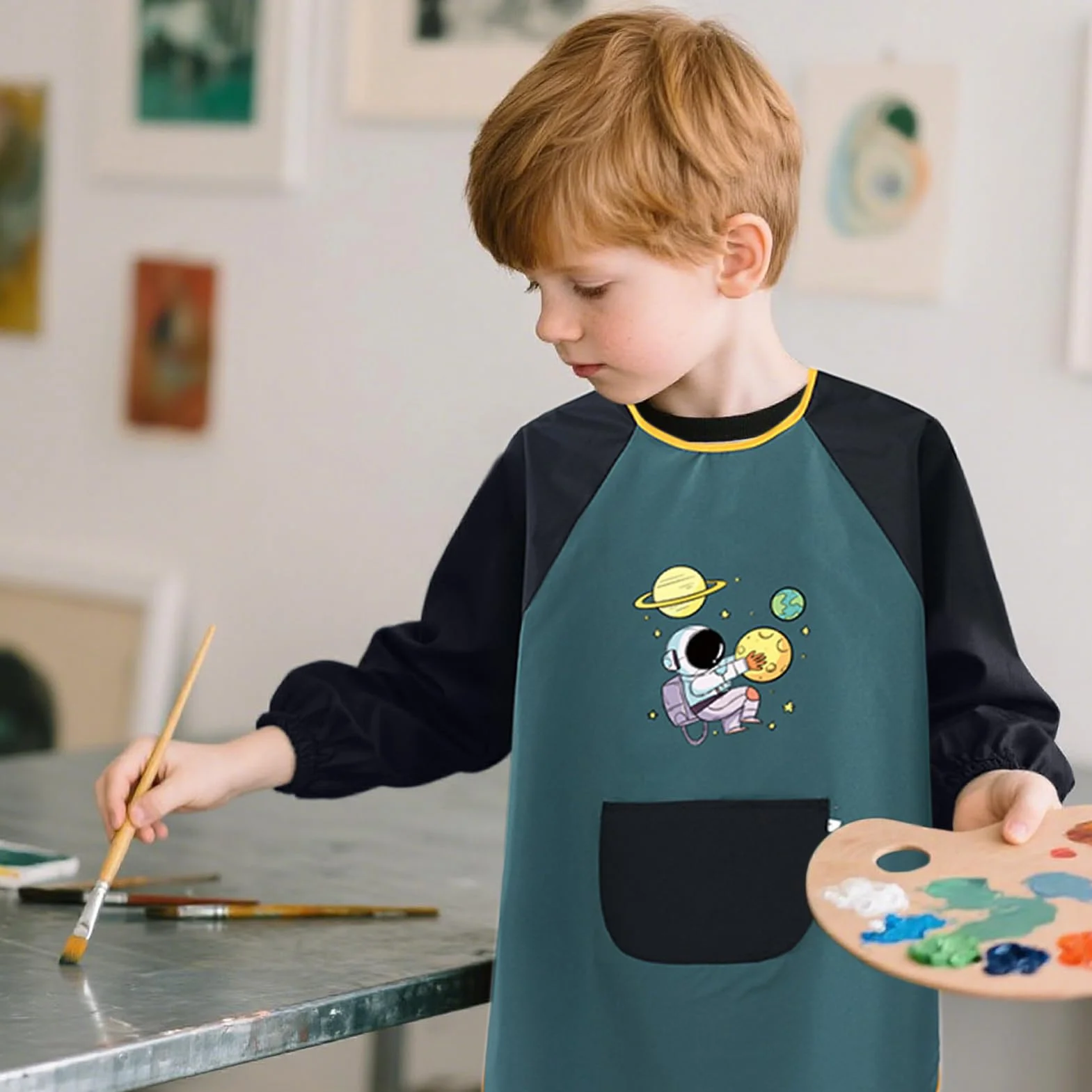 Blouse Anti-Tâches Enfant à Manches Longues pour Peinture, Jardin, Cuisine