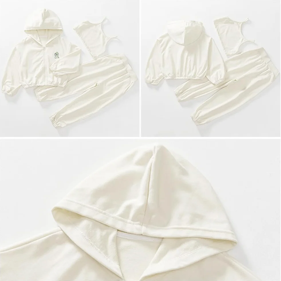 Ensemble de Jogging Enfant Fille 3 Pièces Veste à Capuche + Pantalon de Jogging Automne
