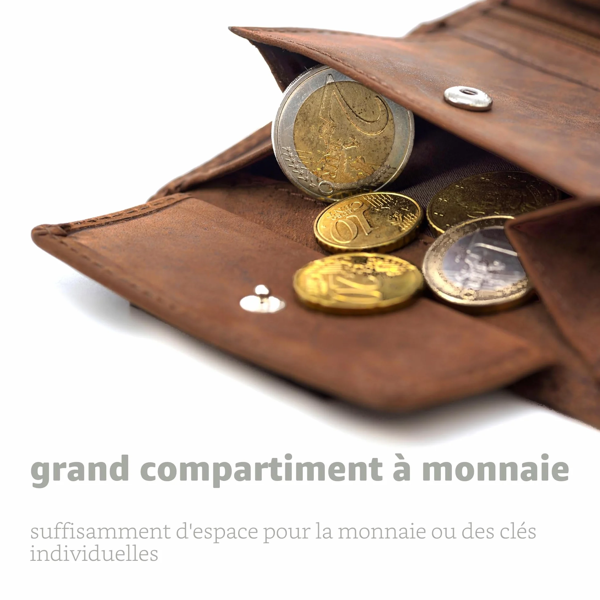 Fa.Volmer Porte-Monnaie en Cuir pour Hommes avec Protection RFID - Grand Porte-Monnaie en Cuir de Buffle véritable - Format Vertical - Marron