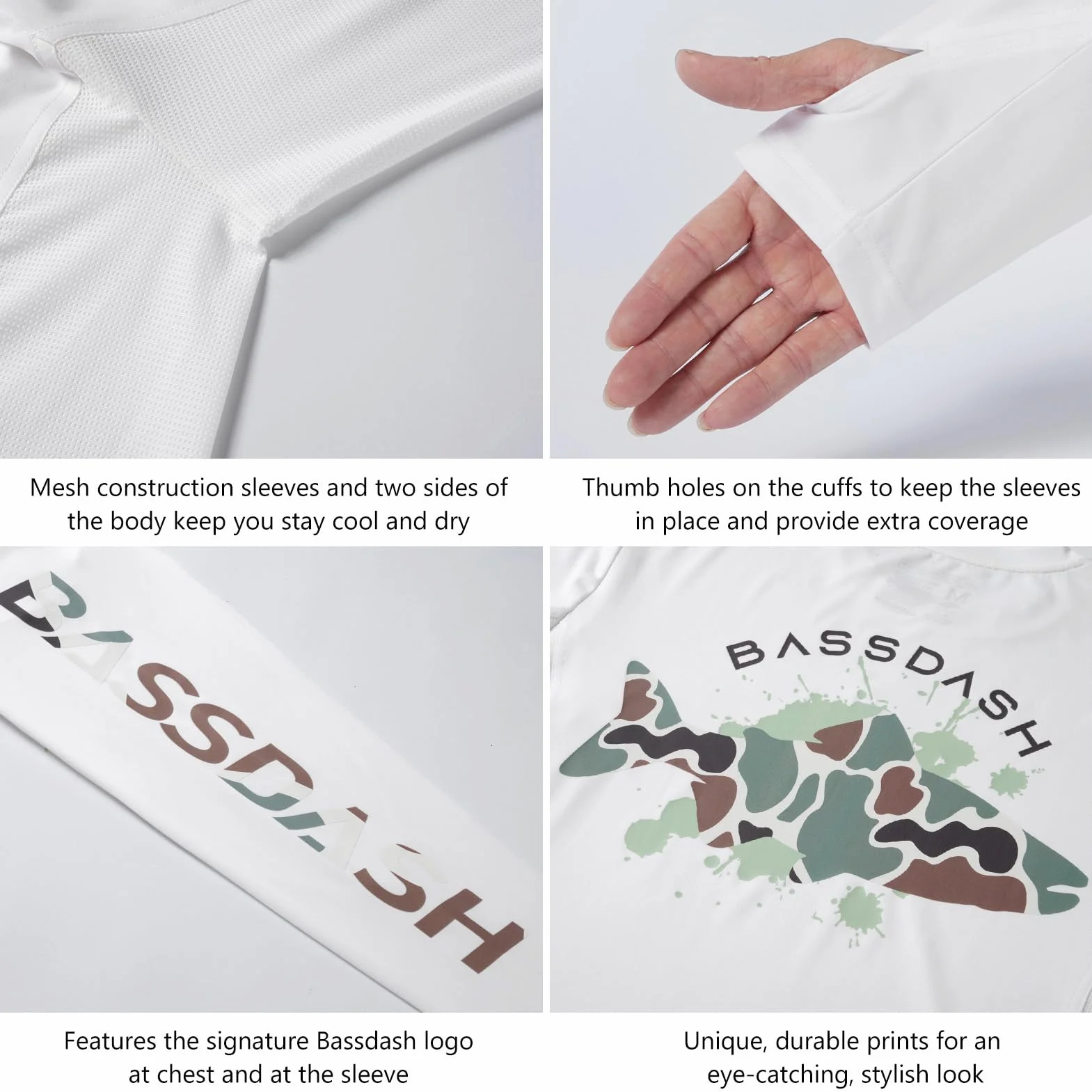Bassdash T-Shirt Anti UV Homme Manche Longue UPF 50+ Chemises de Pêche Protection Solaire