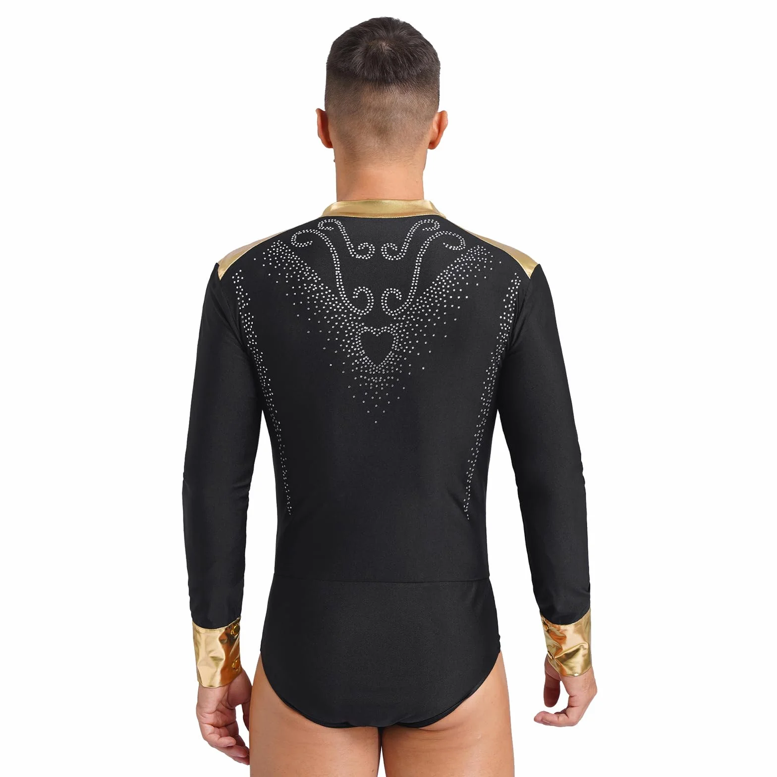 Justaucorps Gymnastique Manches Longues Strass Brillant Body Danse Homme M-XXL
