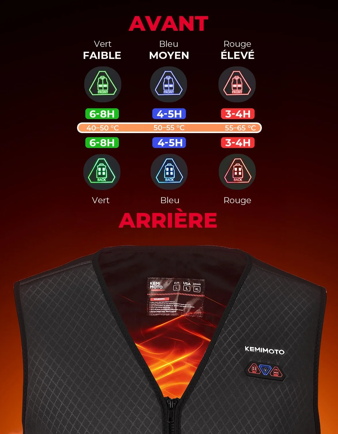 KEMIMOTO Gilet Chauffant Homme 6 Zones de Chaleur 3 Niveaux de Chauffage Tissu de Plongée Doublure en Velours Cristal Ski Pêche Moto