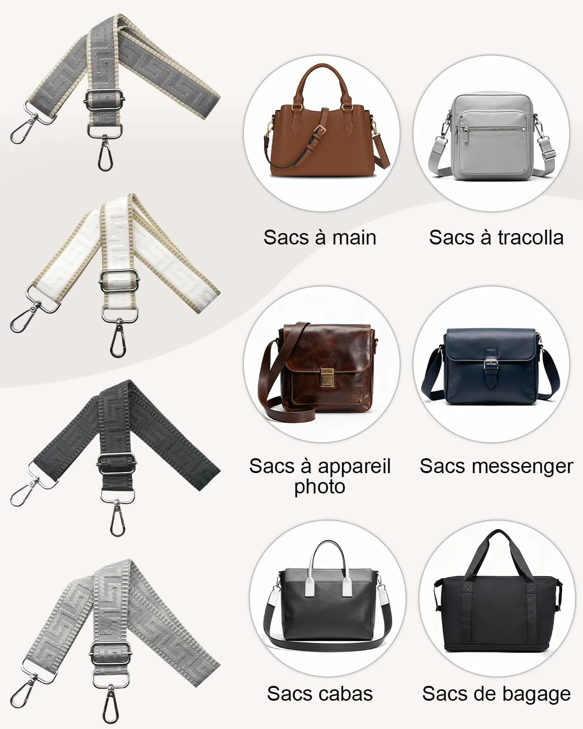 Bandoulière Réglable pour Sac à Main, Sangle de Rechange Femmes