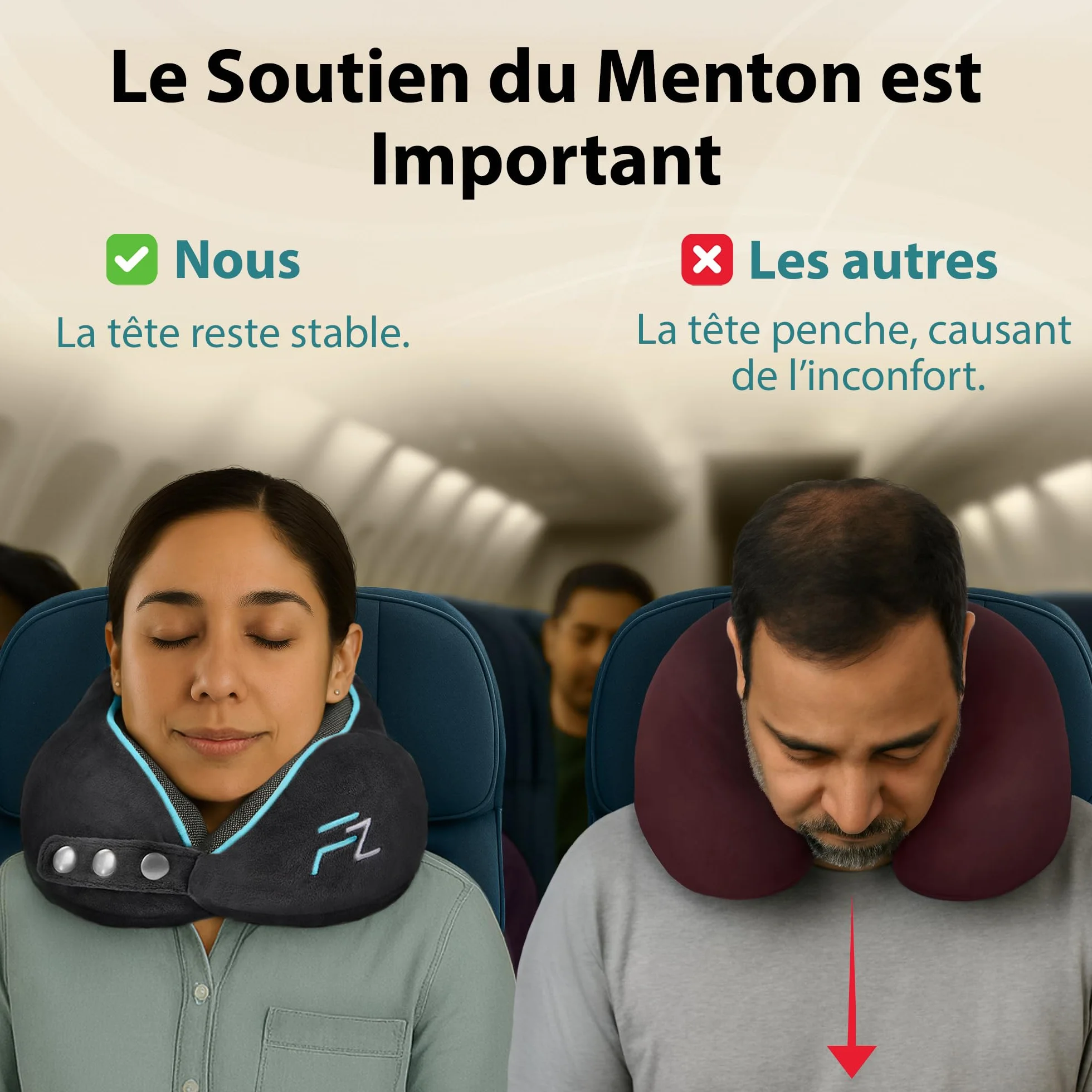 FLOWZOOM Oreiller de Voyage en Mousse à Mémoire de Forme pour Avion et Voiture, Coussin Réglable Soutien 360°, Housse Lavable, Noir
