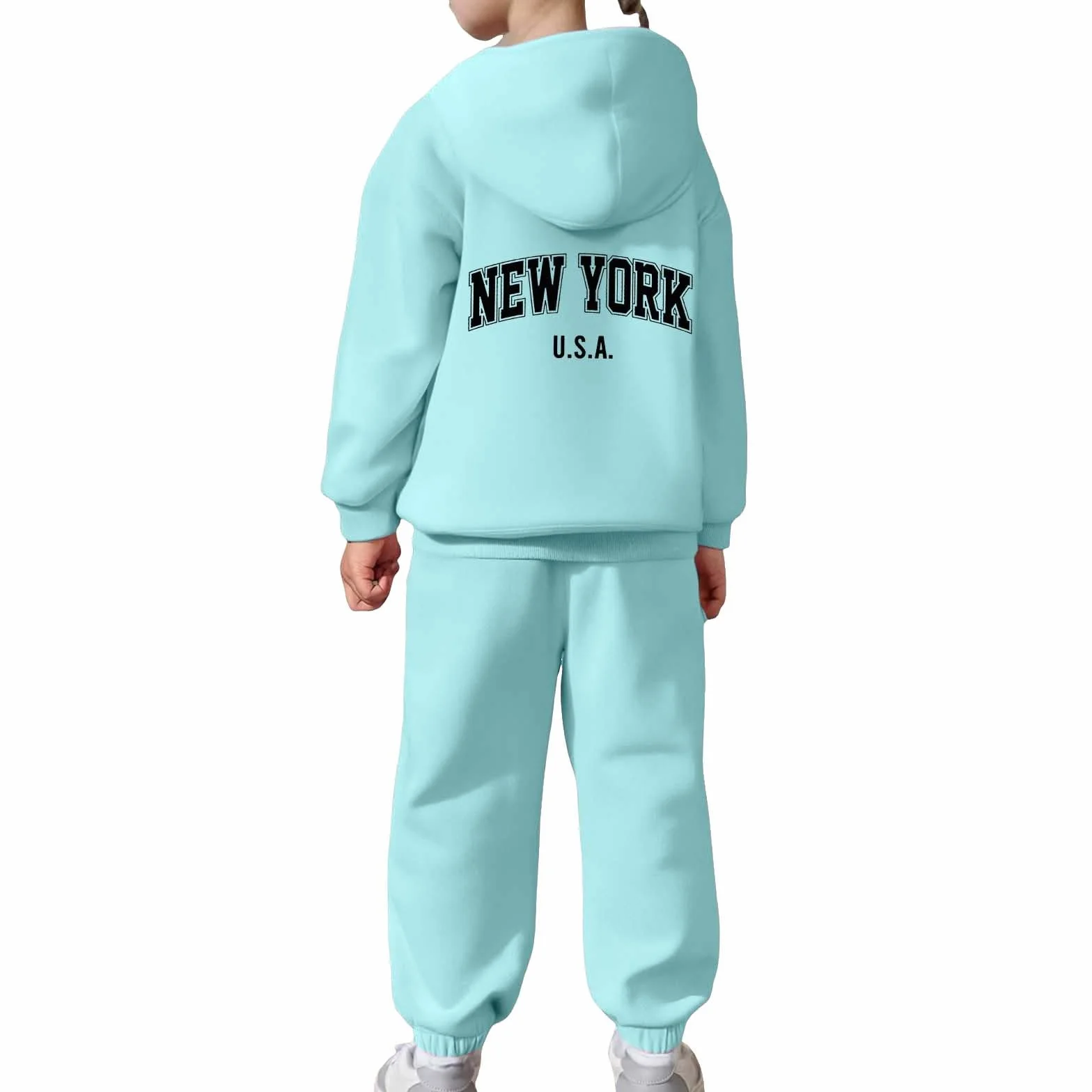 Survêtement enfant 2 pièces pull manches longues capuche pantalon jogging ensemble chaud impression lettre