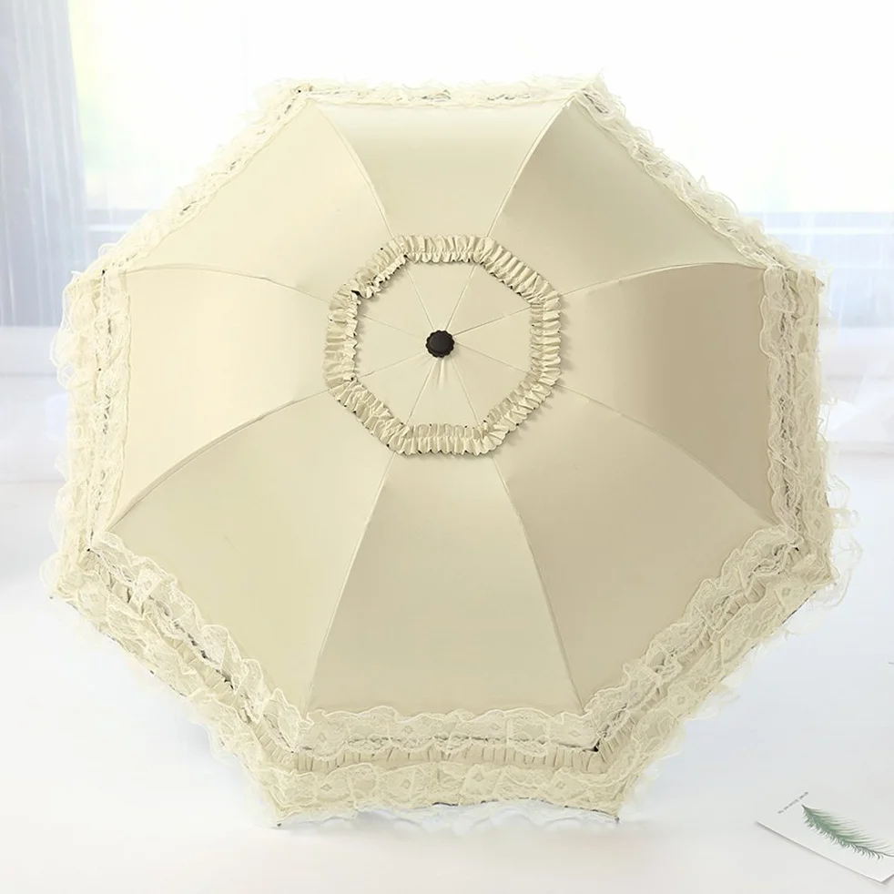 Parapluie Pliant Femme Anti-UV Dentelle Ombrelle Parasol Pluie été