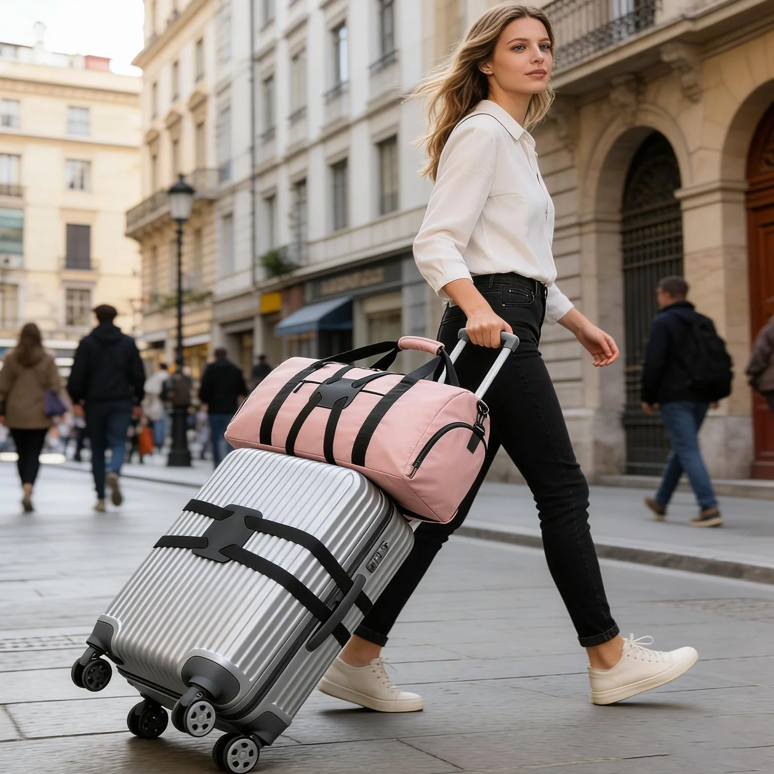 Sangle Bagage Réglable Élastique pour Valise en Cuir PU, Accessoire Voyage, Noir