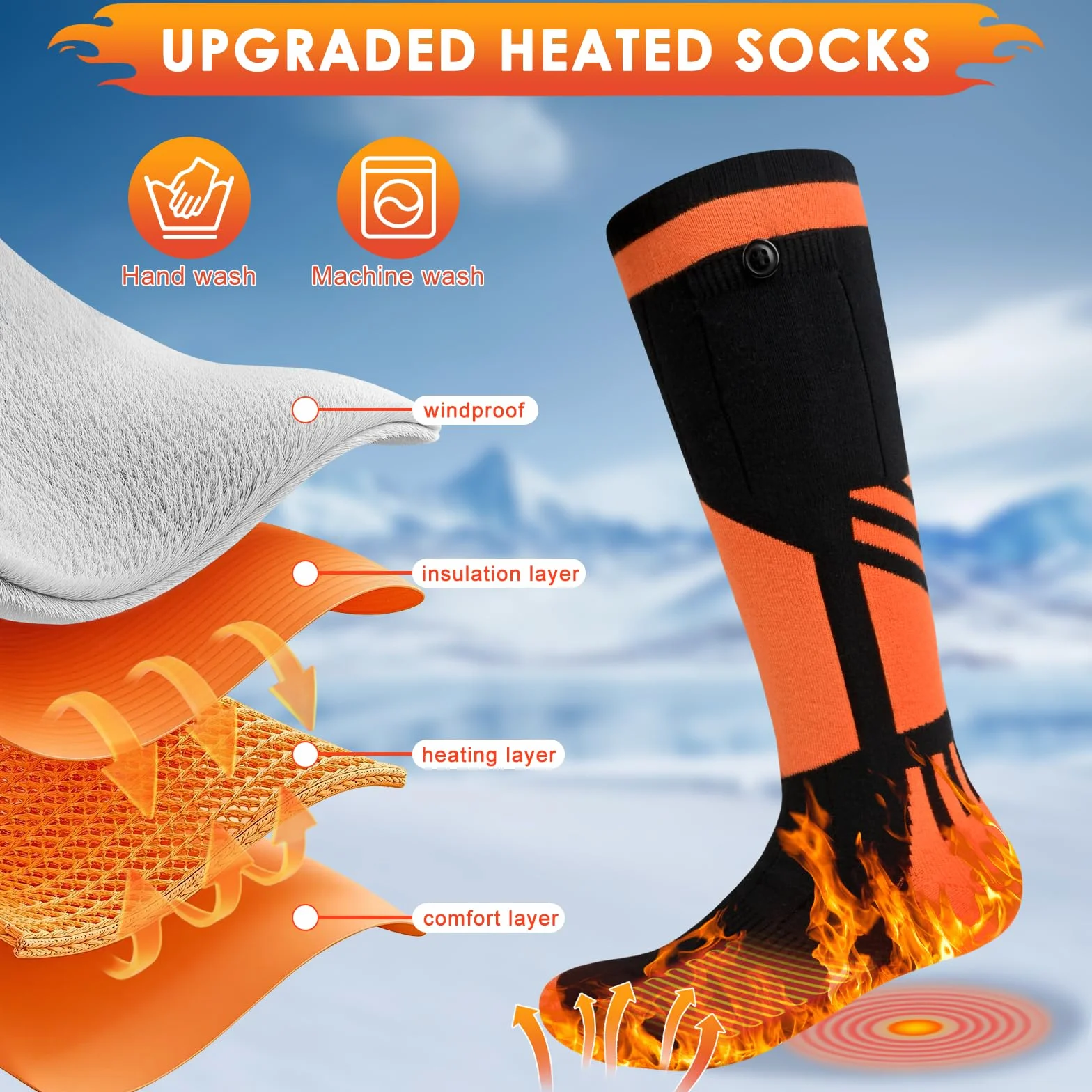 Chaussettes chauffantes rechargeables 5000 mAh homme femme ski camping télécommande application