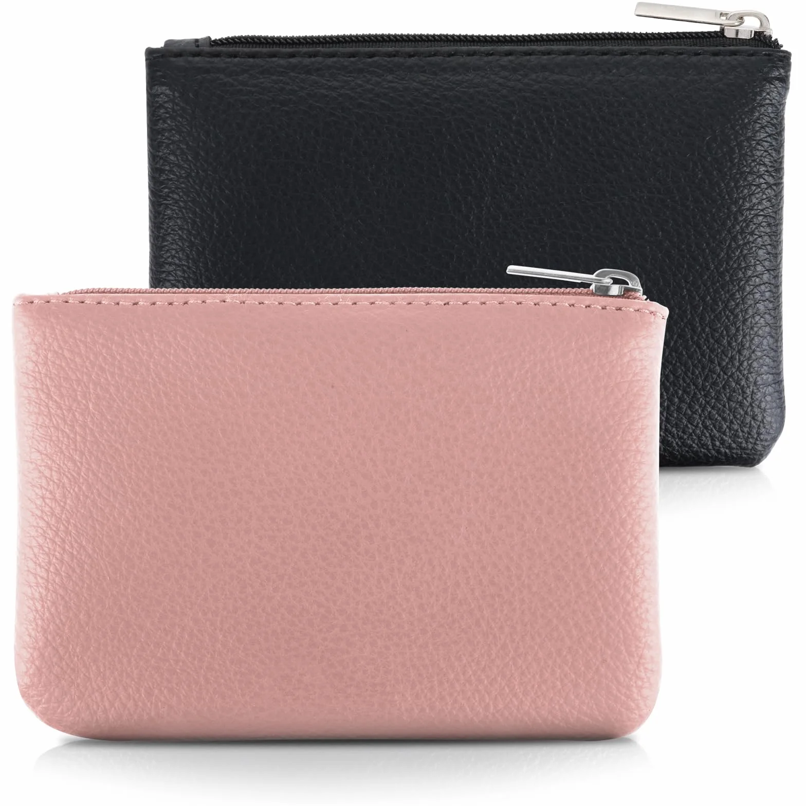 Simarro Lot de 2 Porte-monnaie en Polyuréthane avec Fermeture Éclair, Mini Portefeuille Noir et Rose