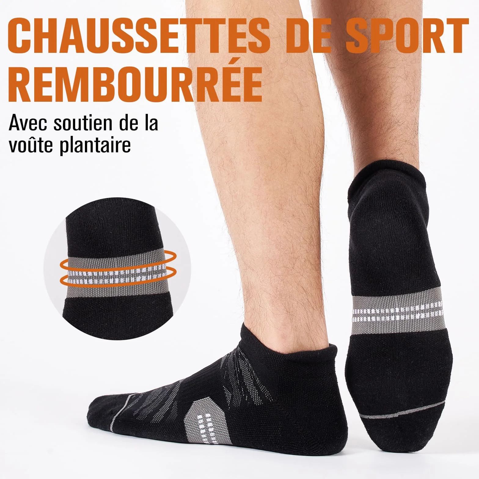 Niorasen Chaussettes de Sport Homme Femme, Chaussettes Basses Coton Respirantes Compression Légère Anti-Ampoules Lot de 6