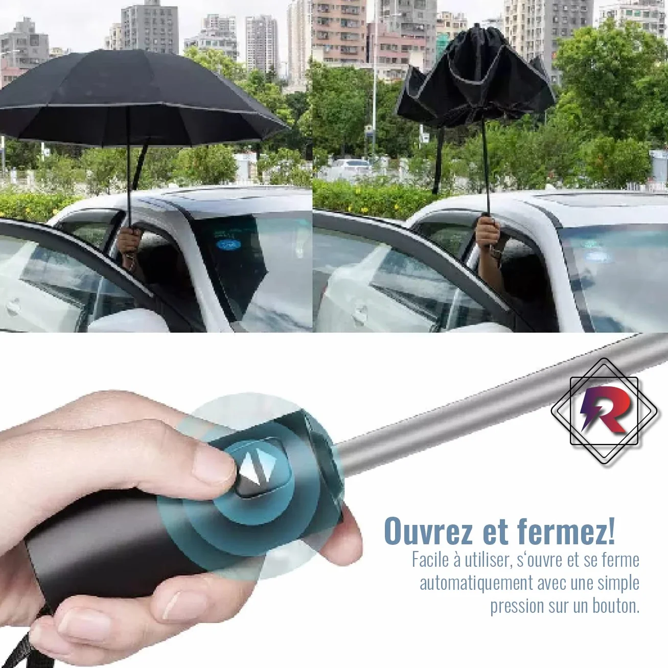 Parapluie anti-tempête extra stable 12 nervures pliage inversé automatique compact femme de poche