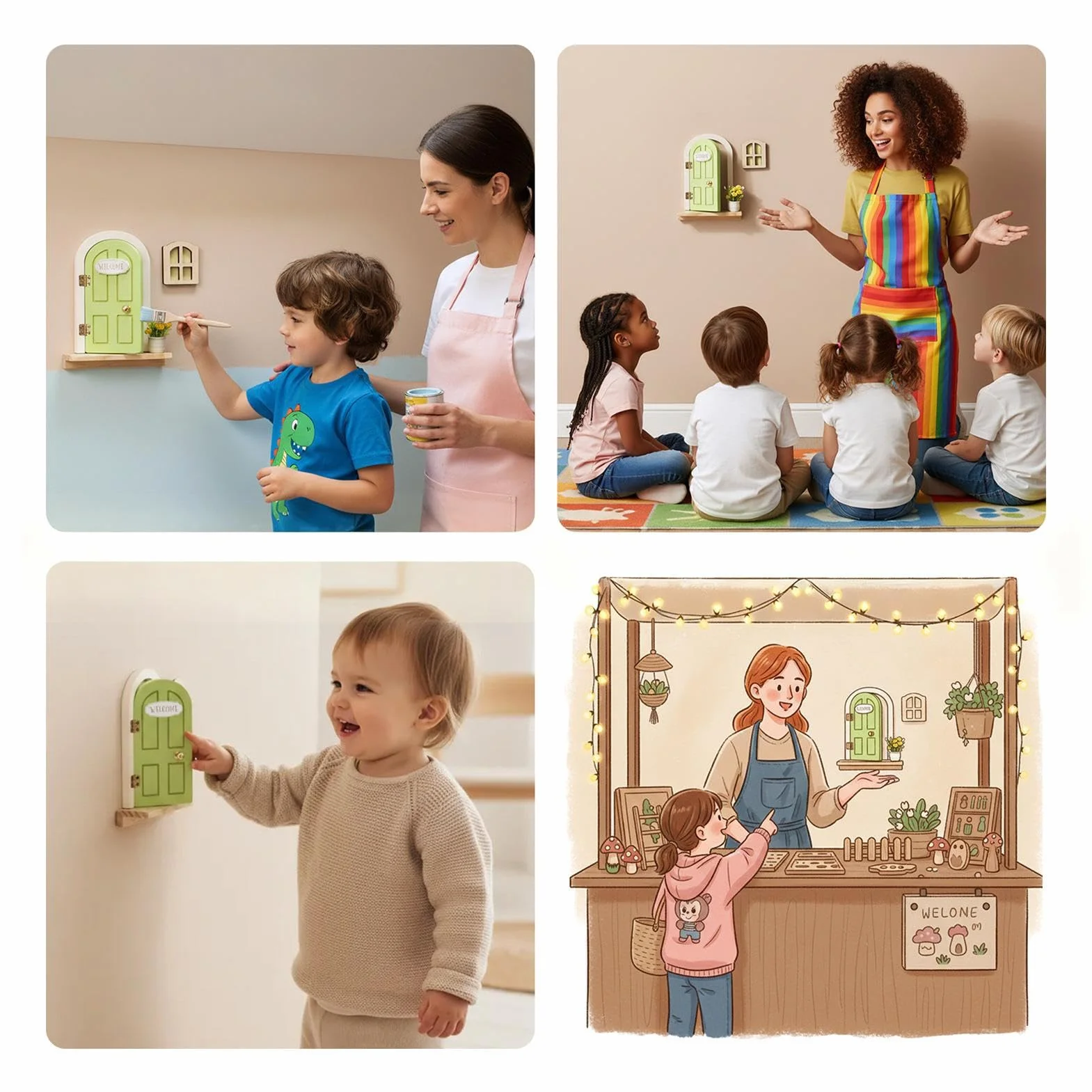 Porte féerique en bois pour mur – jouet de décoration de porte fenêtre, accessoire princesse magique pour chambre