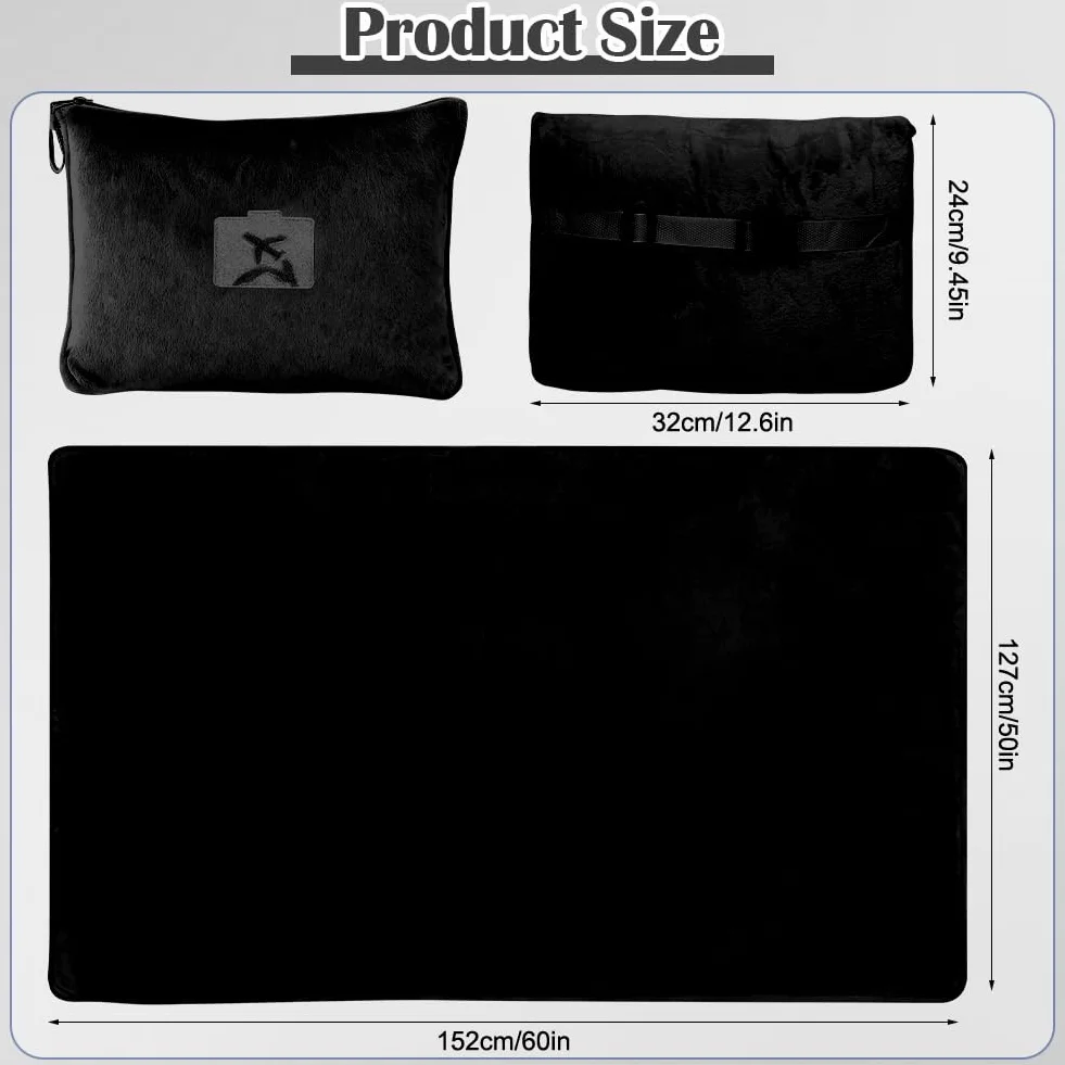 Couverture de voyage douce et chaude 2 en 1 152 x 127 cm Noir pour avion voiture
