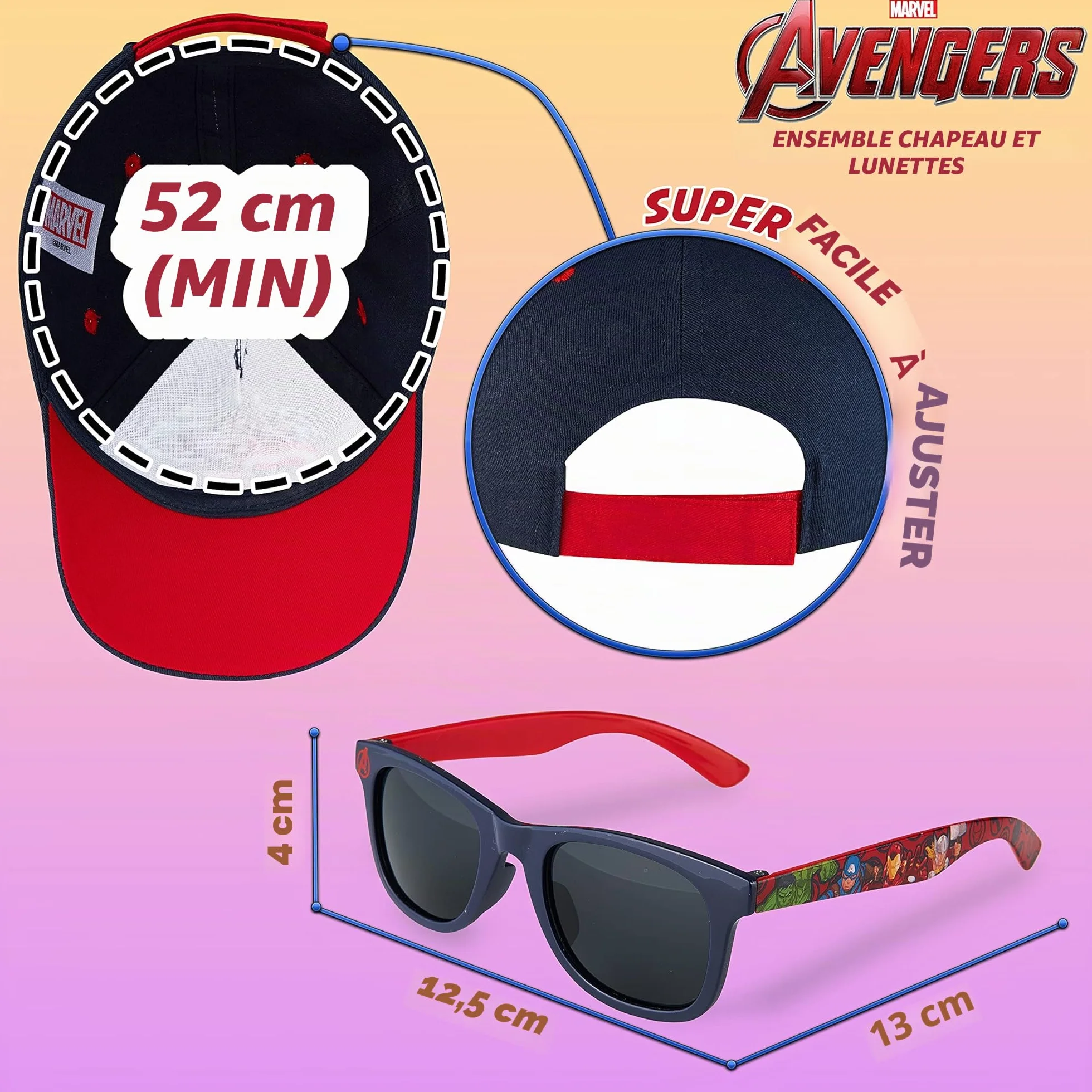 Marvel Spiderman Lunettes de Soleil UV400 Casquette Enfant Respirante Réglable Été
