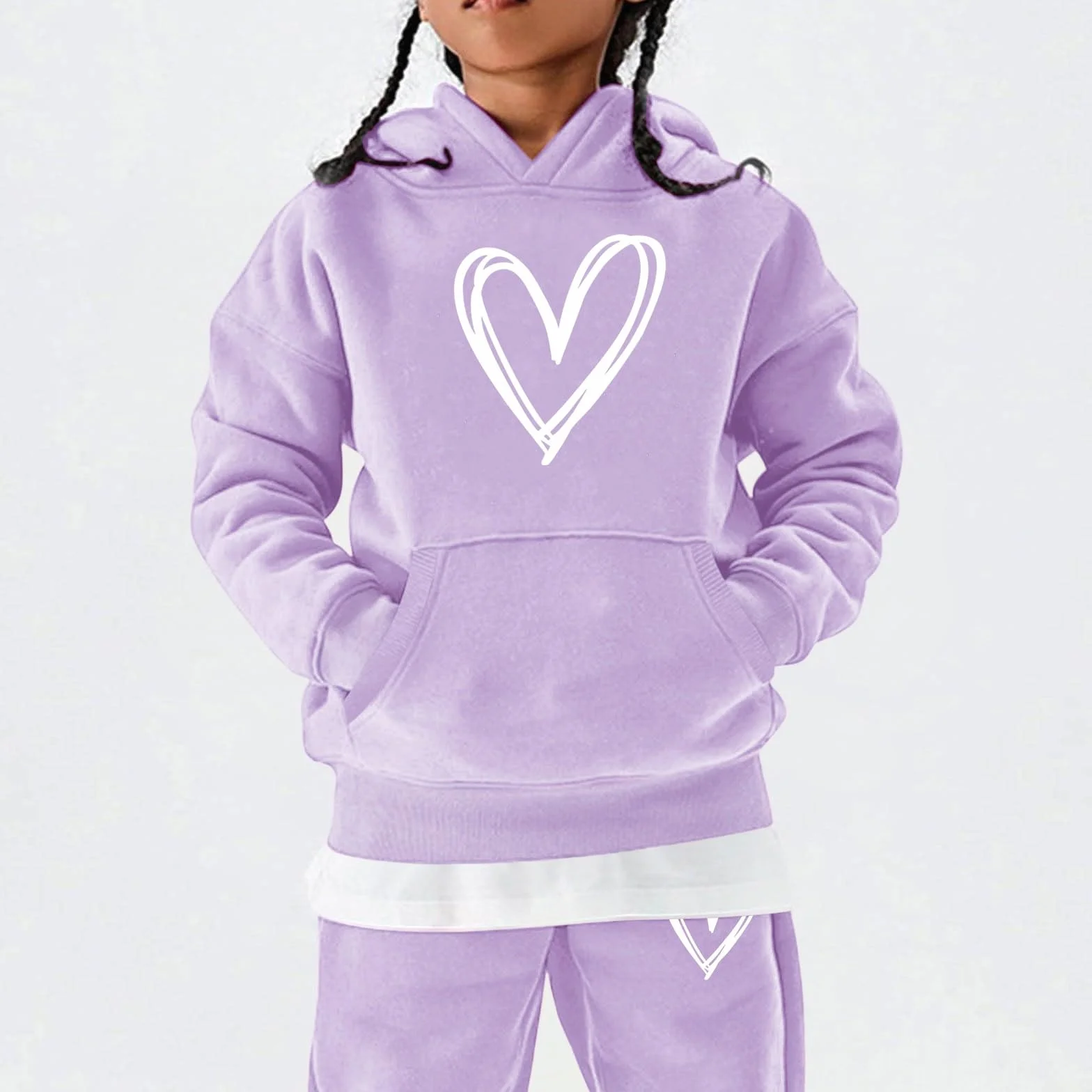 Ensemble survêtement 2 pièces imprimé cœur filles - Pull manches longues jogging adolescentes - Mode Y2K vêtements sport