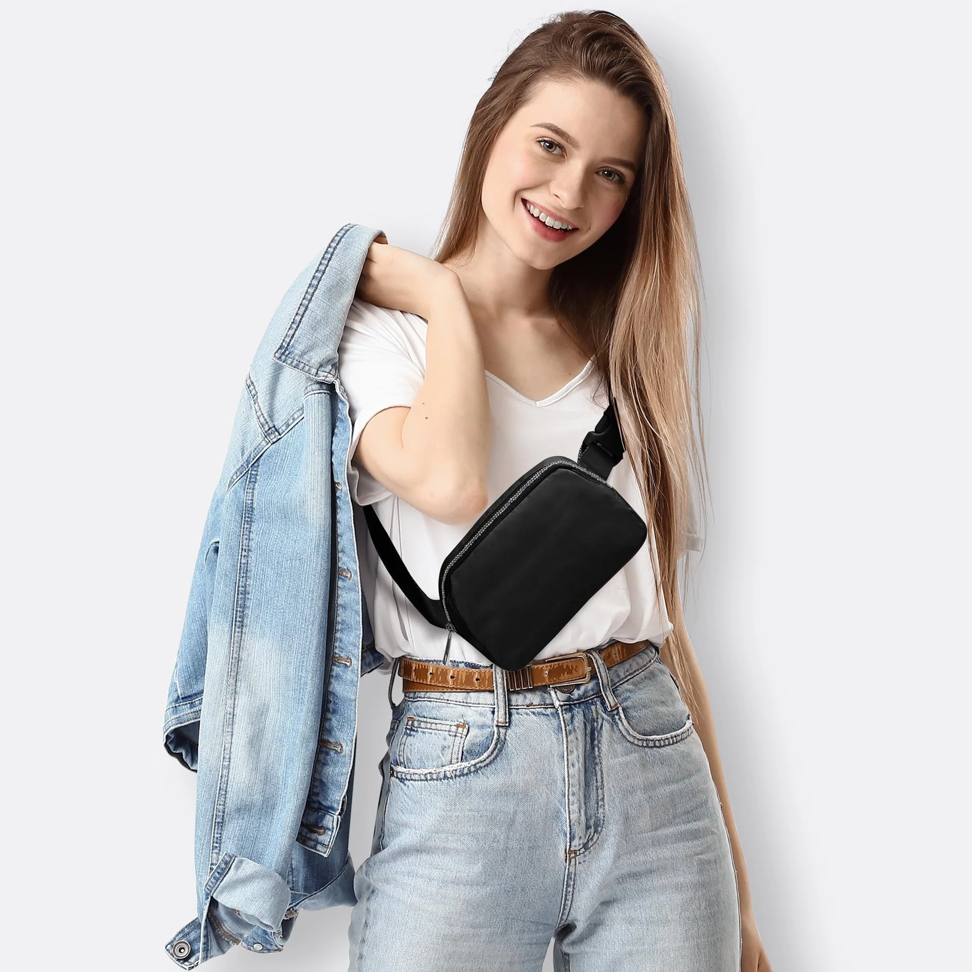 Sac Banane Homme Femme Unisexe Randonnée Ceinture Bandoulière Multifonctionnel Outdoor Waist Pack Fanny Pack Noir