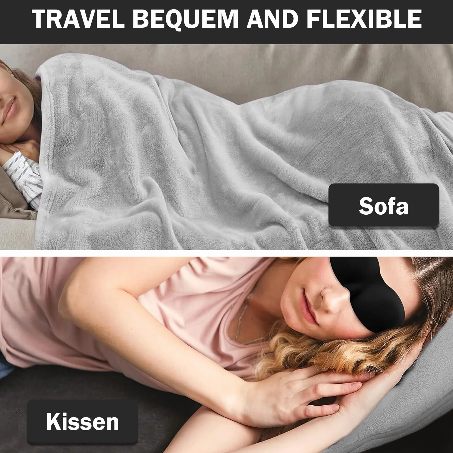 Couverture de voyage avion 2 en 1 coussin transformable ultra légère avec masque de sommeil et bouchons d'oreilles portable