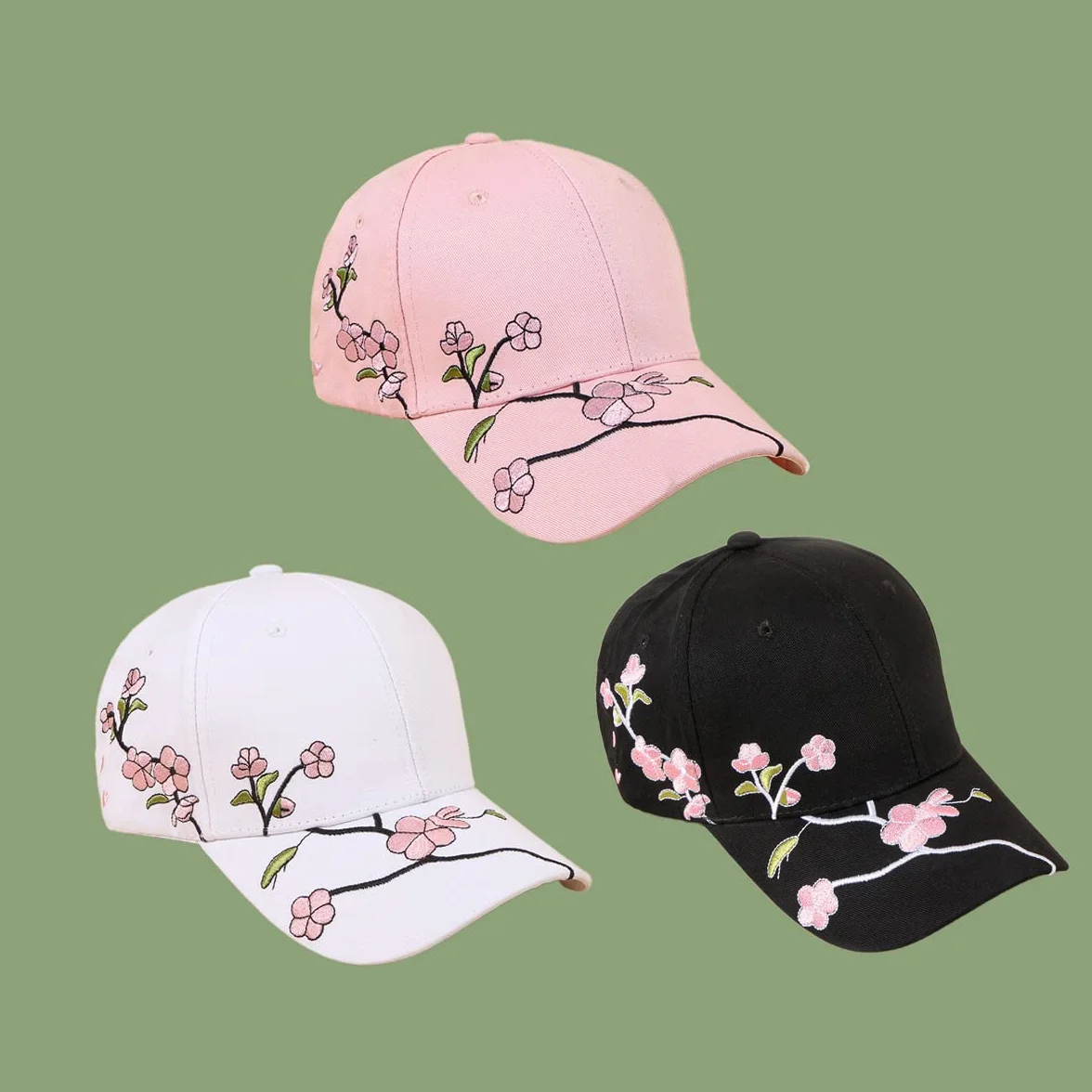 Casquette de Baseball Brodée Fleur du Prunier Chapeau Visière Réglable Sport Golf Anti-Soleil
