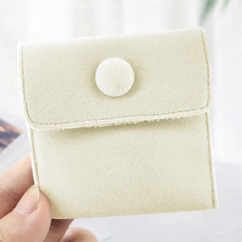 Pochettes à bijoux de luxe en microfibre Beige 7 x 7 cm Lot de 20
