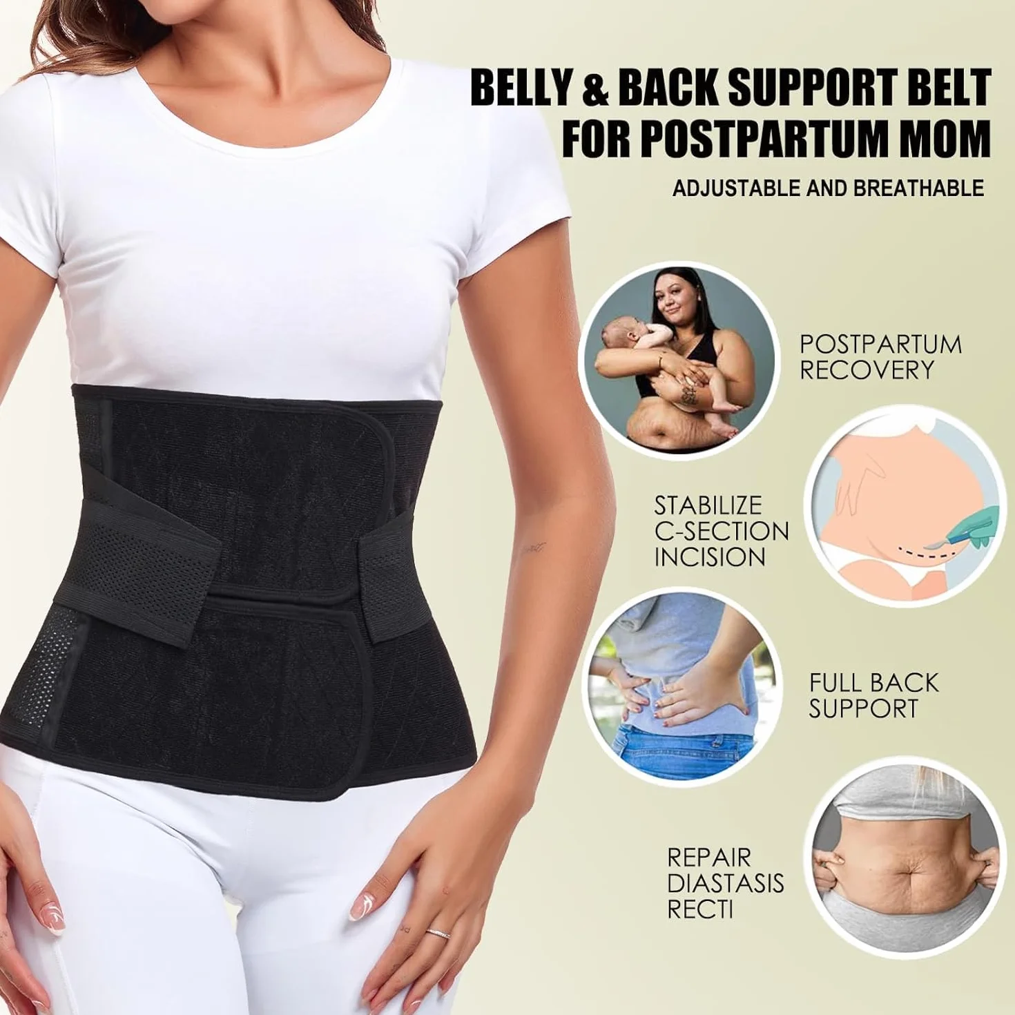 MAMODY Ceinture post accouchement ventre plat post-partum Noir L
