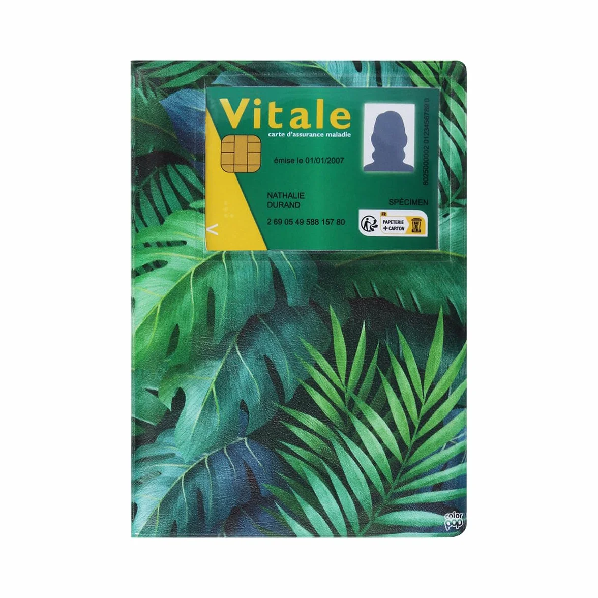 Color Pop Etui santé PVC Imprimé Feuille Garde ordonnances Fenêtre Transparente Carte Vitale 15,8 x 11,7 cm