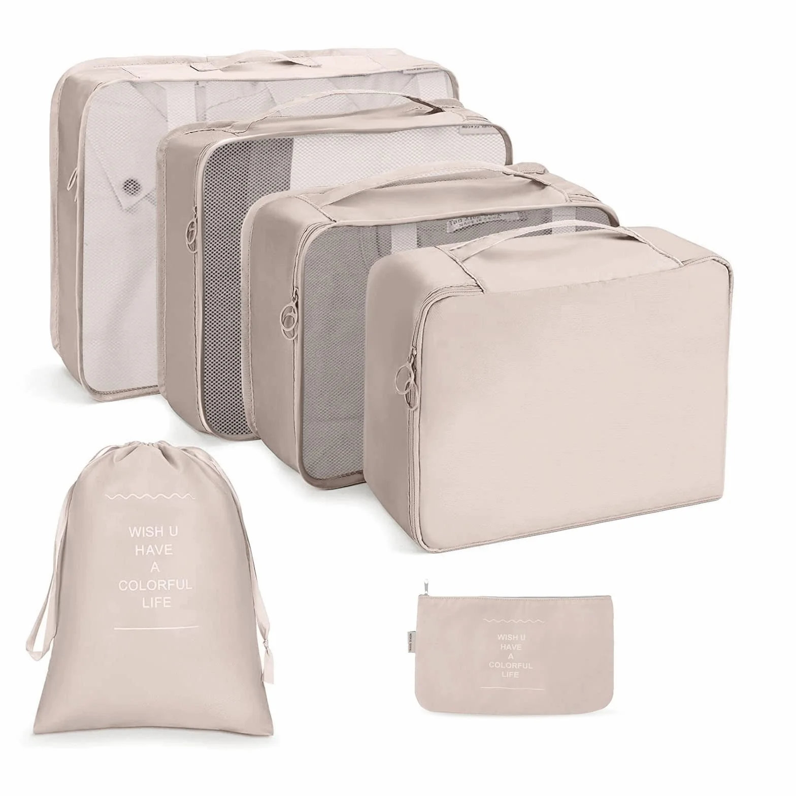 Organisateur de Voyage Lot de 6 Cubes Étanches Rangement Beige