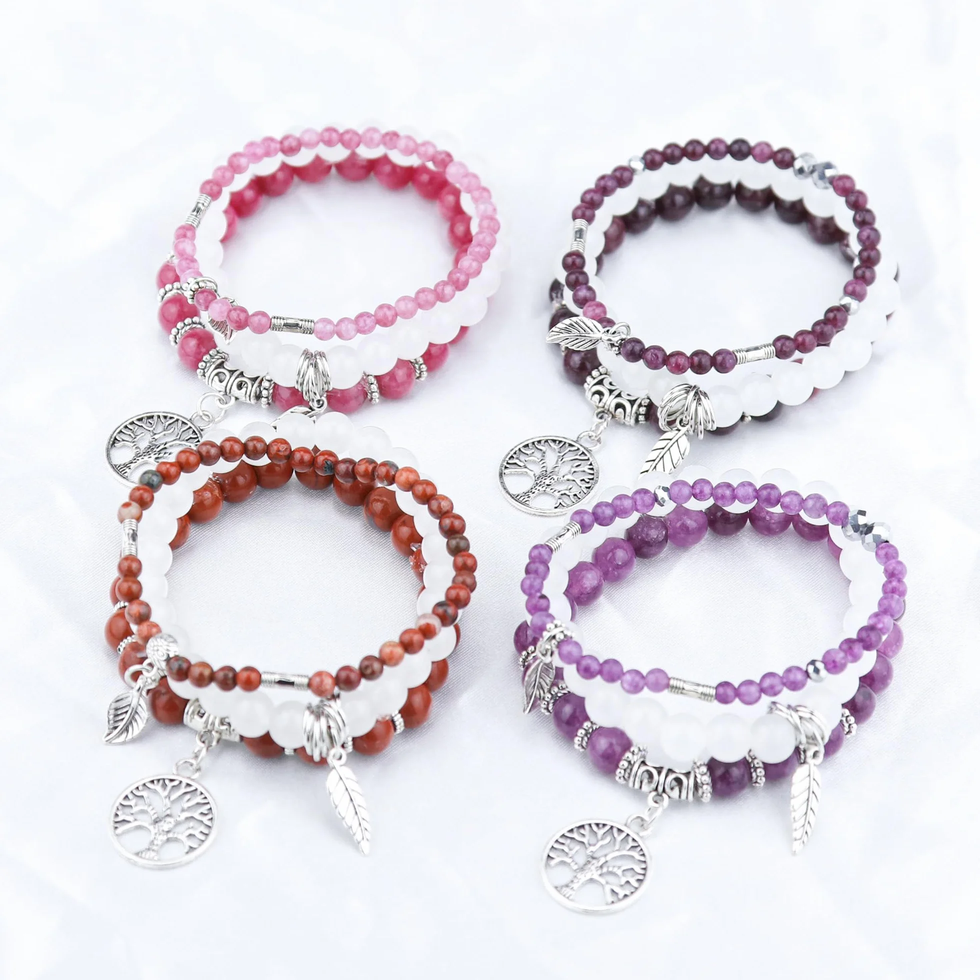 Bracelet Pierre Naturelle Femme Boho Perles Arbre De Vie 17-24 cm Bijoux