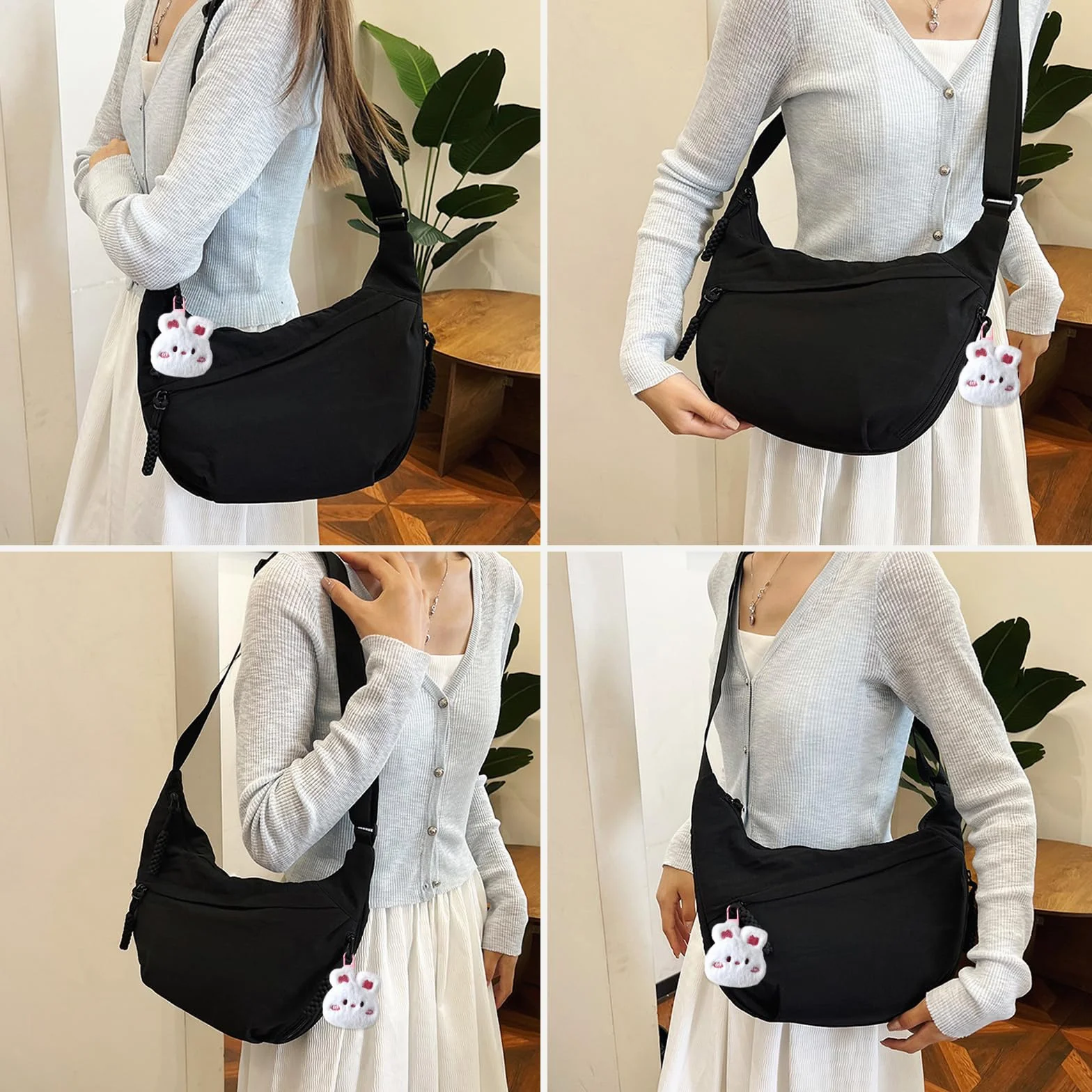 Sac à Bandoulière Demi Lune pour Femme, Sacs Hobo Grand Lanière avec Sangle Ajustable