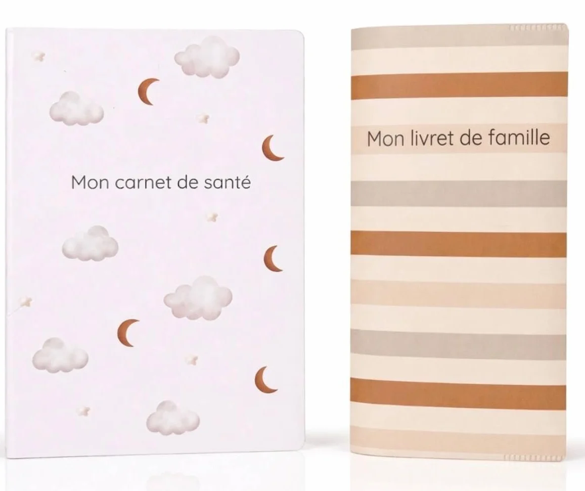 Protège carnet de santé PVC Bav' & Bavouille - Pochette bébé design mixte beige recto verso