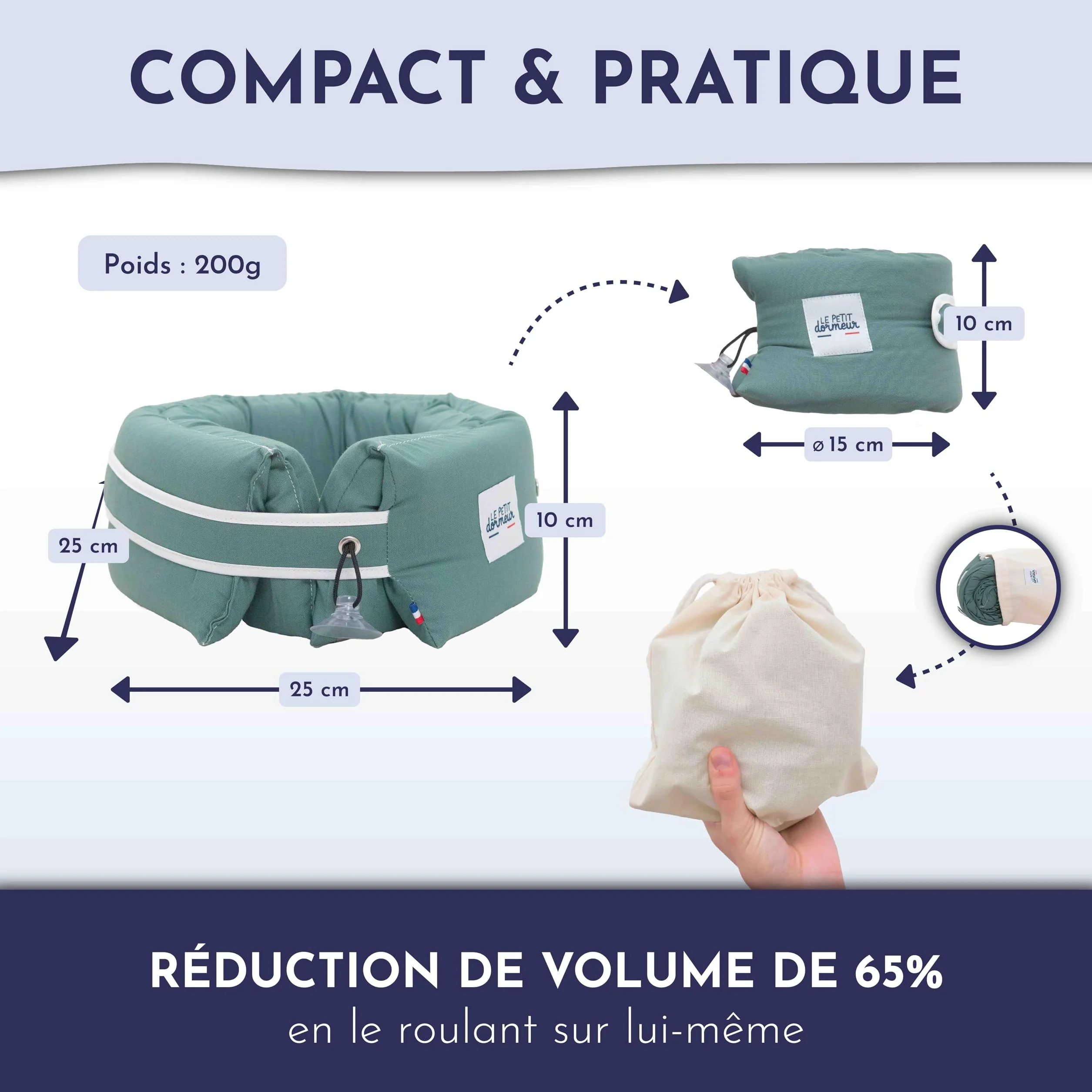 Coussin de Voyage 3 en 1 Ergonomique - Oreiller Avion Ultra Confort - Fabriqué en France - Lavable en Machine